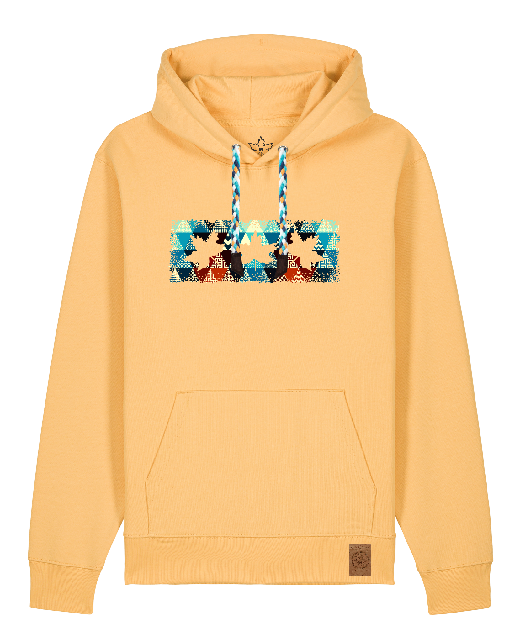 bio-unisex-medium fit-hoodie-t(h)ree leafes drift 7-stsu177-senfkorn-blaue kordel-front