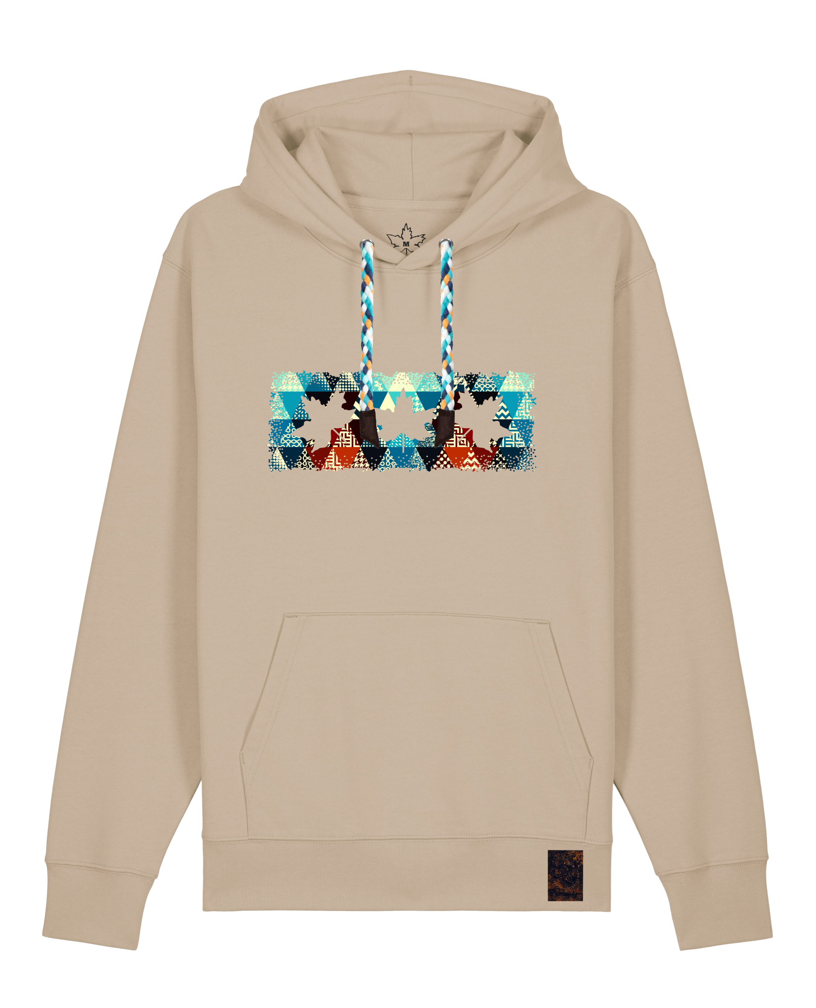 bio-unisex-medium fit-hoodie-t(h)ree leafes drift 7-stsu177-treibsand-blaue kordel-front