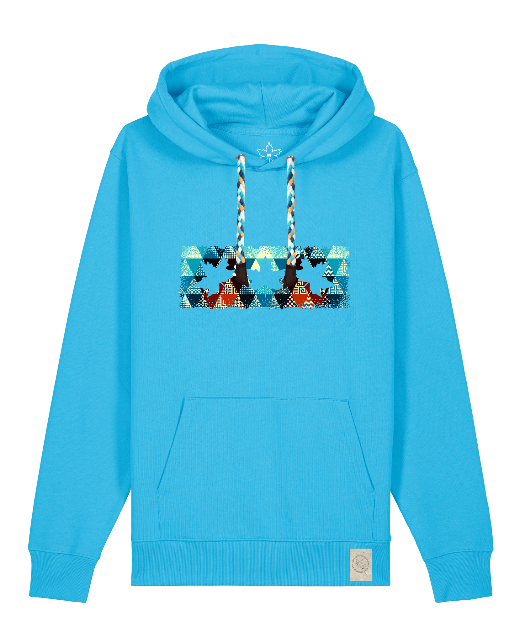 bio-unisex-medium fit-hoodie-t(h)ree leafes drift 7-stsu177-wasserblau-blaue kordel-front