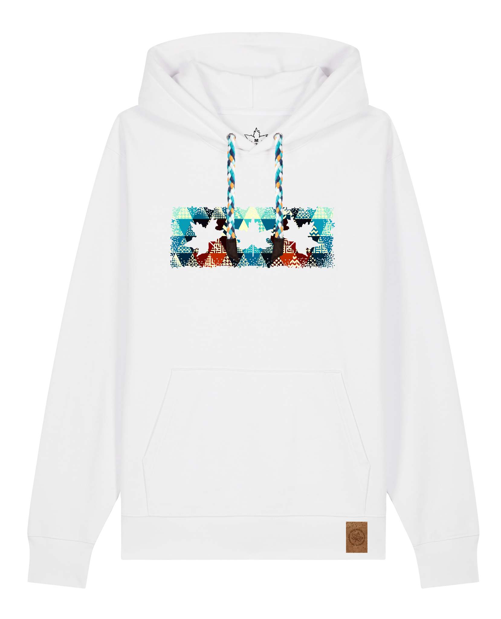 bio-unisex-medium fit-hoodie-t(h)ree leafes drift 7-stsu177-weiß-blaue kordel-front