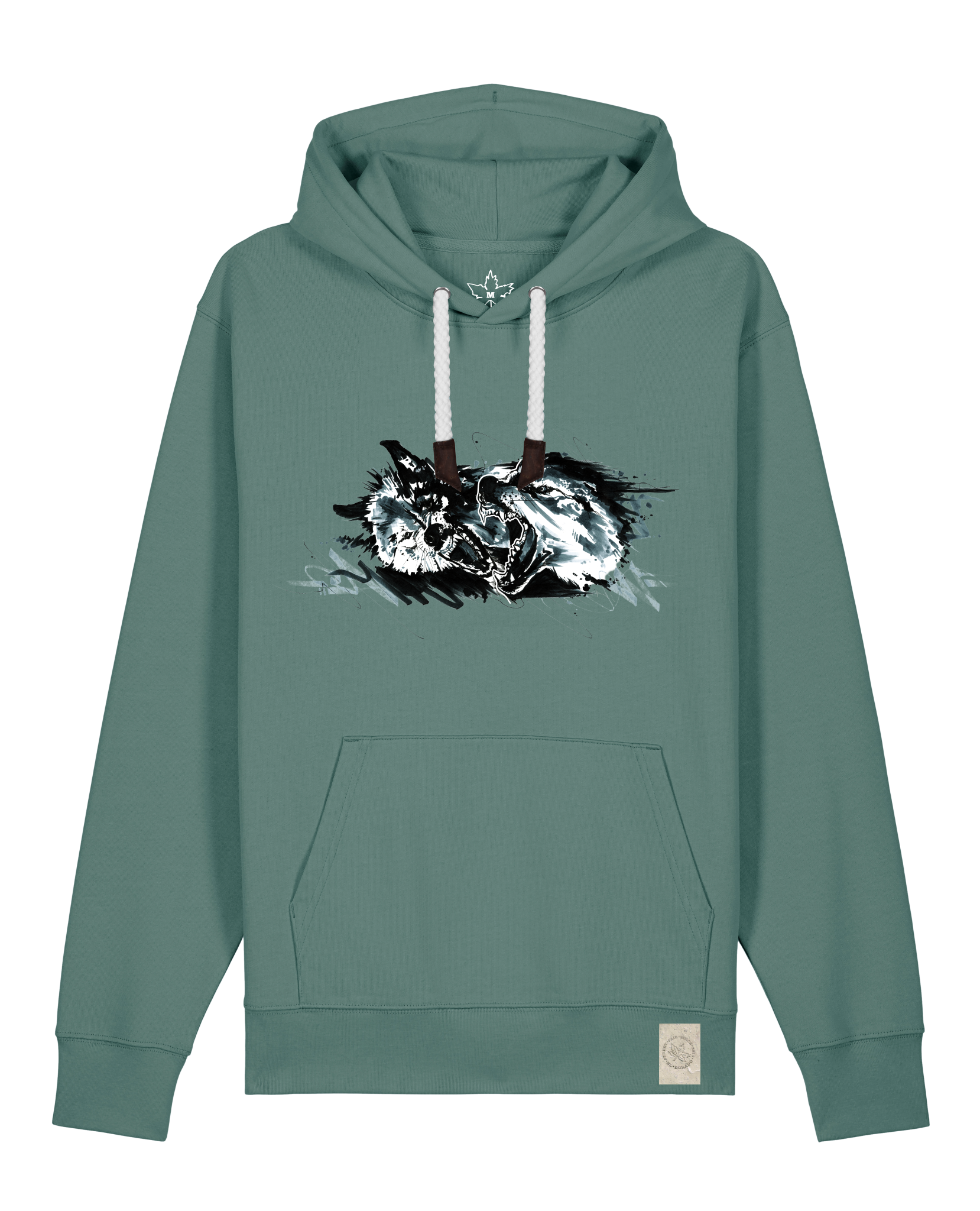 bio-unisex-medium fit-hoodie-turf master-stsu177-blautanne-weiße kordel-front