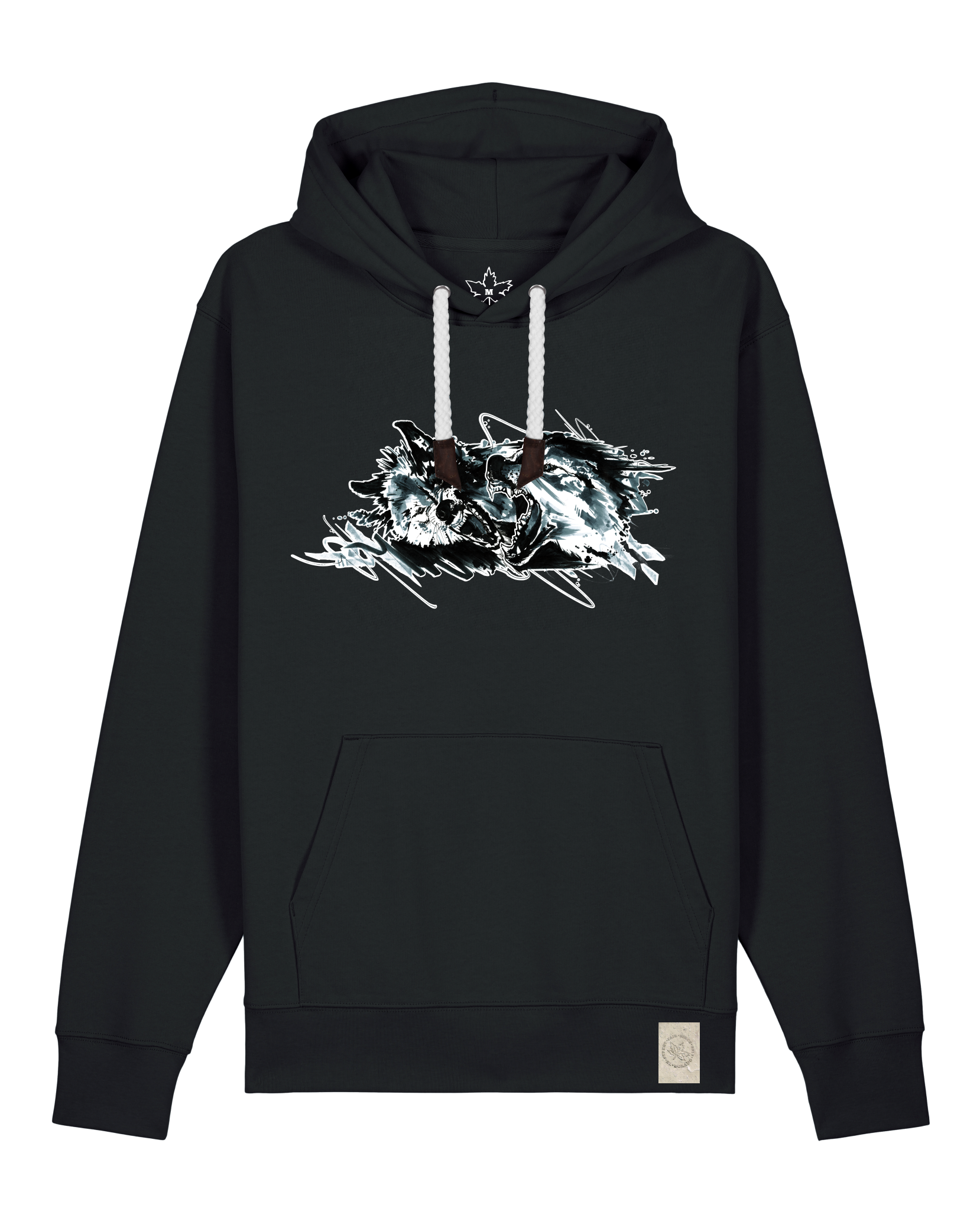 bio-unisex-medium fit-hoodie-turf master-stsu177-schwarz-weiße kordel-front