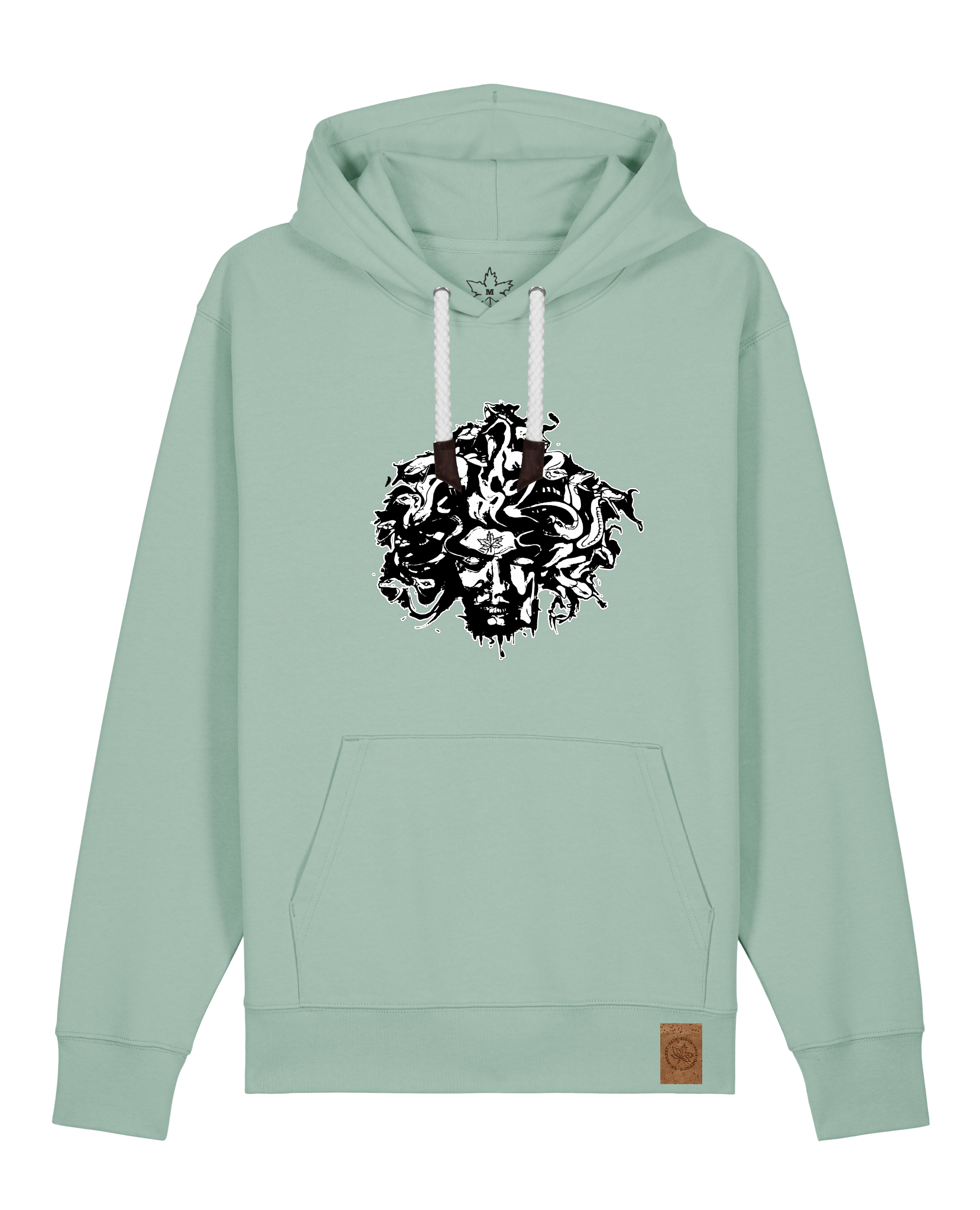 bio-unisex-medium fit-hoodie-under oracle-stsu177-eukalyptus-weiße kordel-front