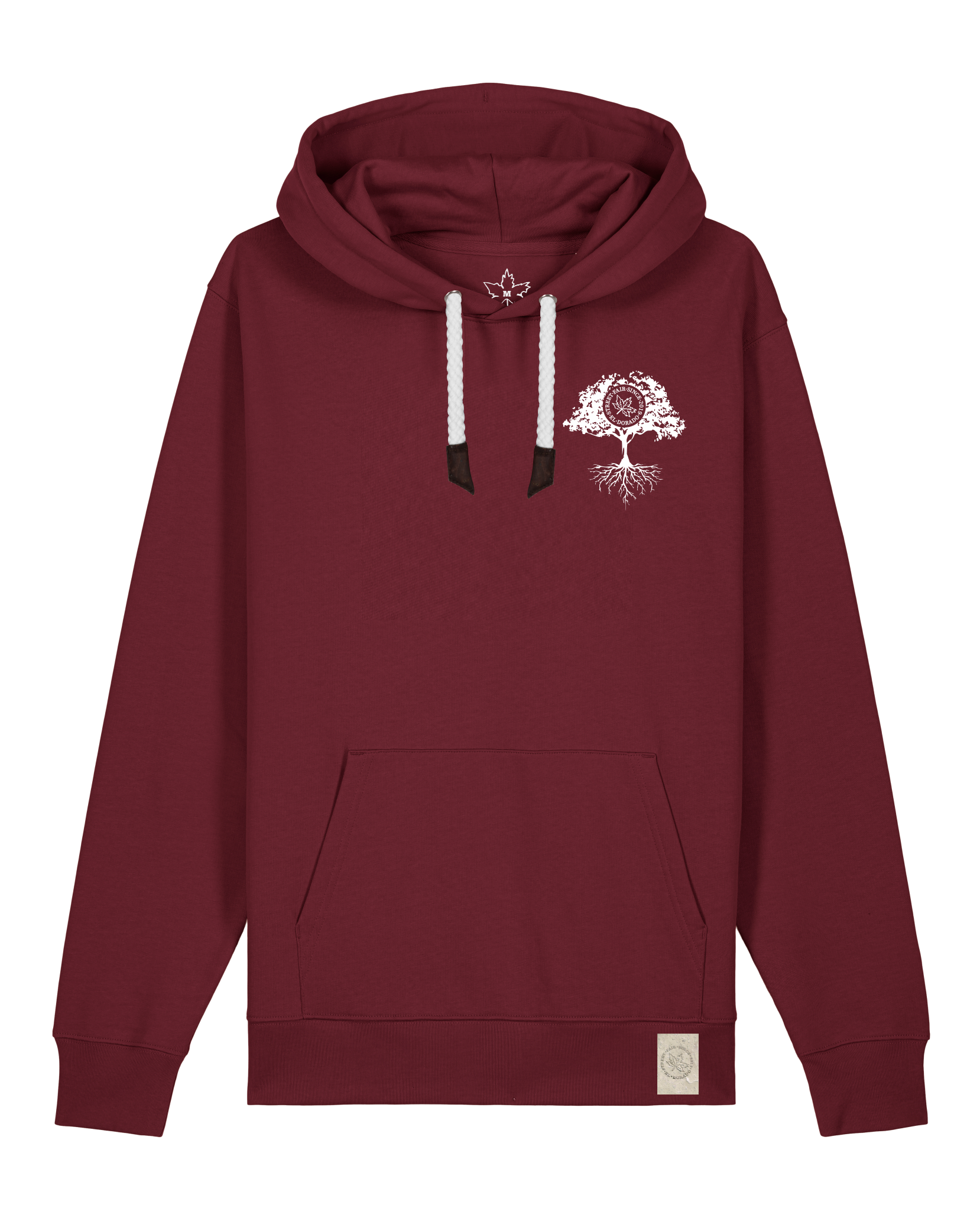 bio-unisex-medium fit-hoodie-verstecken (backprint)-stsu177-burgunder rot-weiße kordel-front