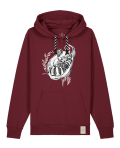 bio-unisex-medium fit-hoodie-waschbärchen-stsu177-burgunder rot-sw kordel-front