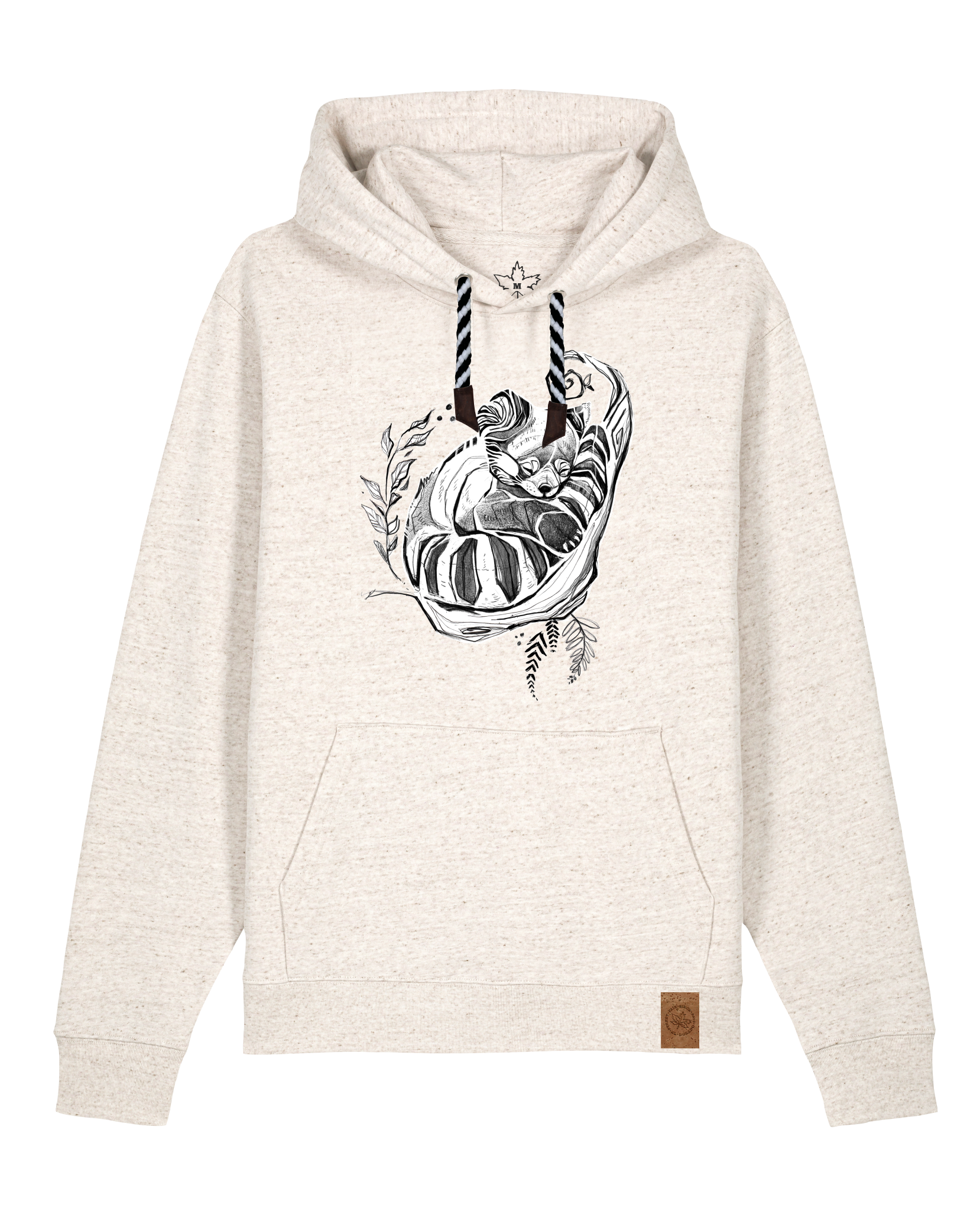 bio-unisex-medium fit-hoodie-waschbärchen-stsu177-elbsandstein-sw kordel-front