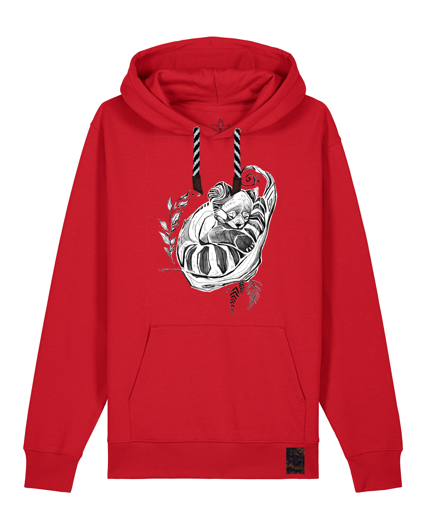 bio-unisex-medium fit-hoodie-waschbärchen-stsu177-erdbeere-sw kordel-front