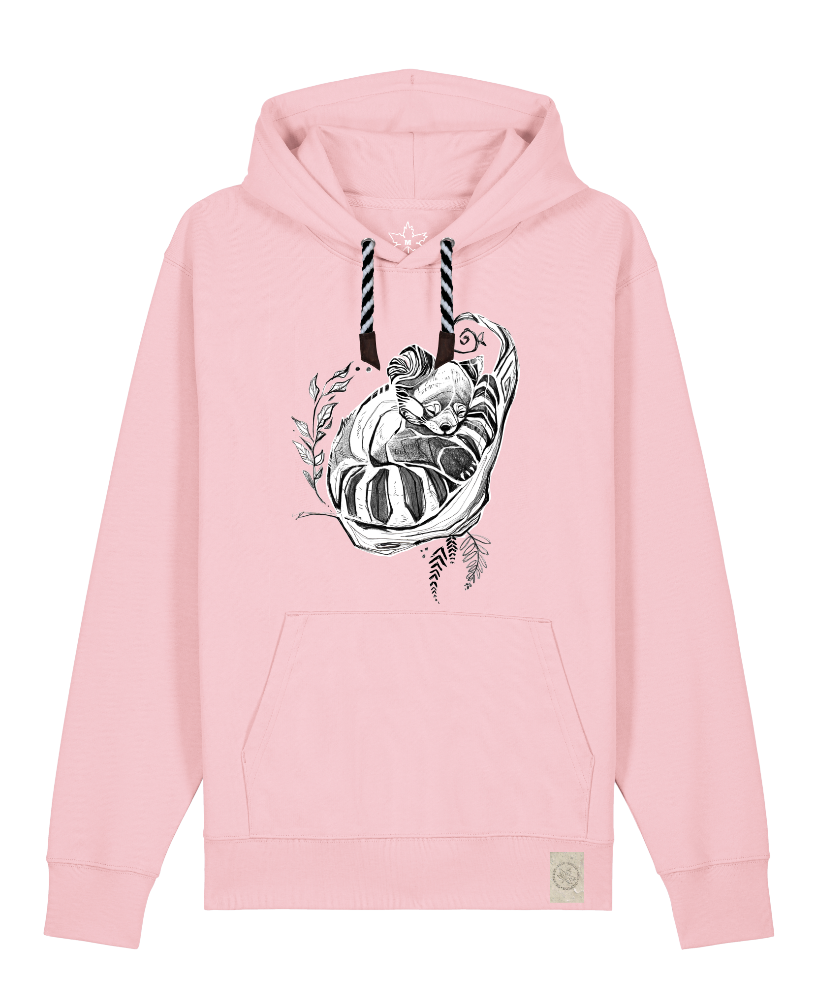 bio-unisex-medium fit-hoodie-waschbärchen-stsu177-flamingo-sw kordel-front