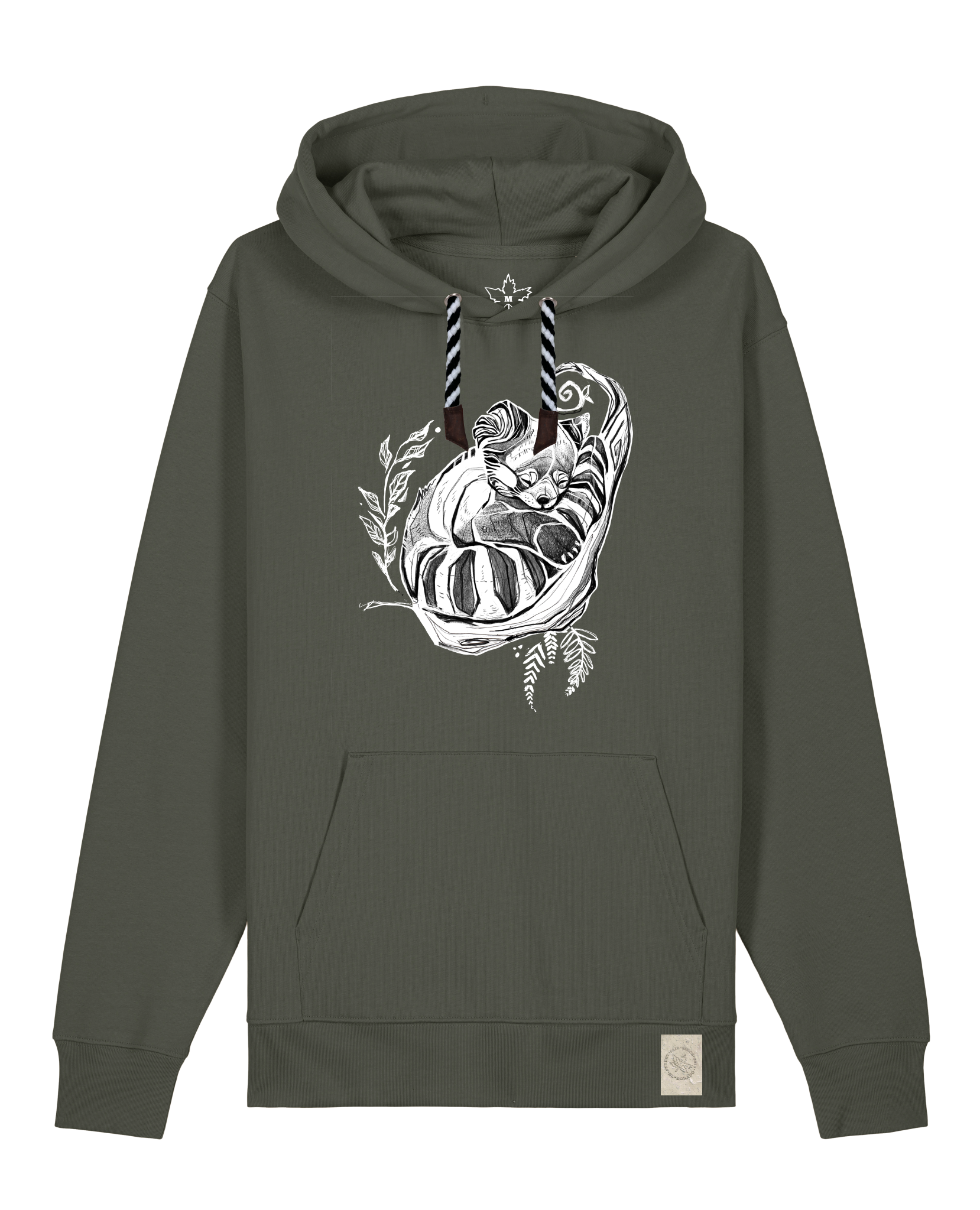 bio-unisex-medium fit-hoodie-waschbärchen-stsu177-grunkohl-sw kordel-front