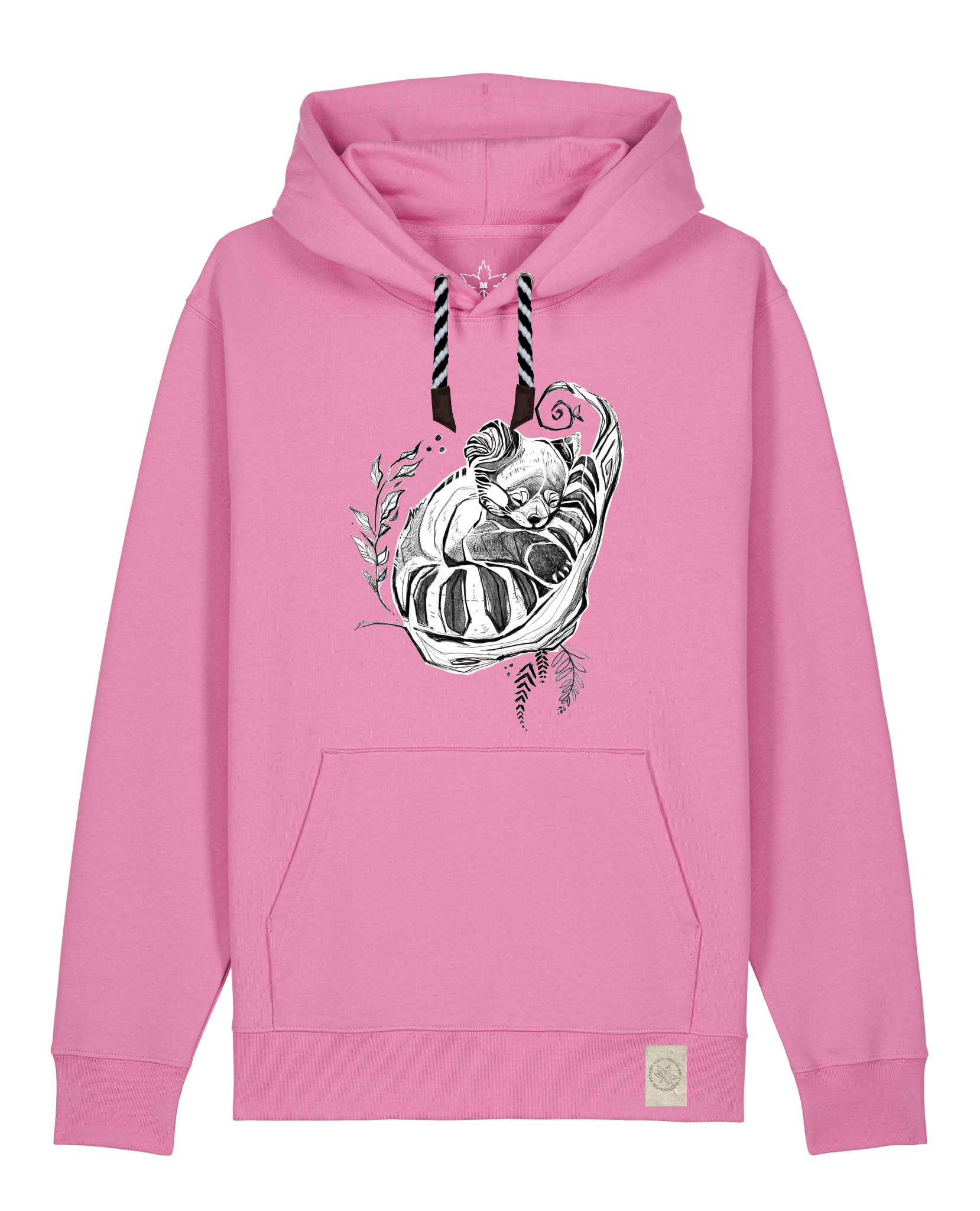 bio-unisex-medium fit-hoodie-waschbärchen-stsu177-kaugummi-sw kordel-front