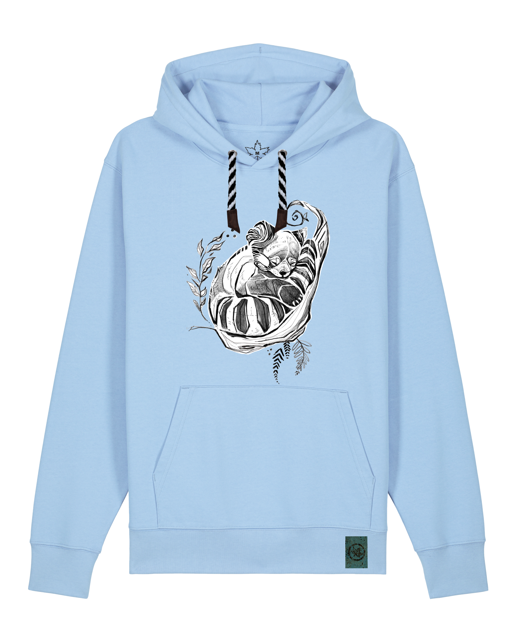 bio-unisex-medium fit-hoodie-waschbärchen-stsu177-lagune-sw kordel-front