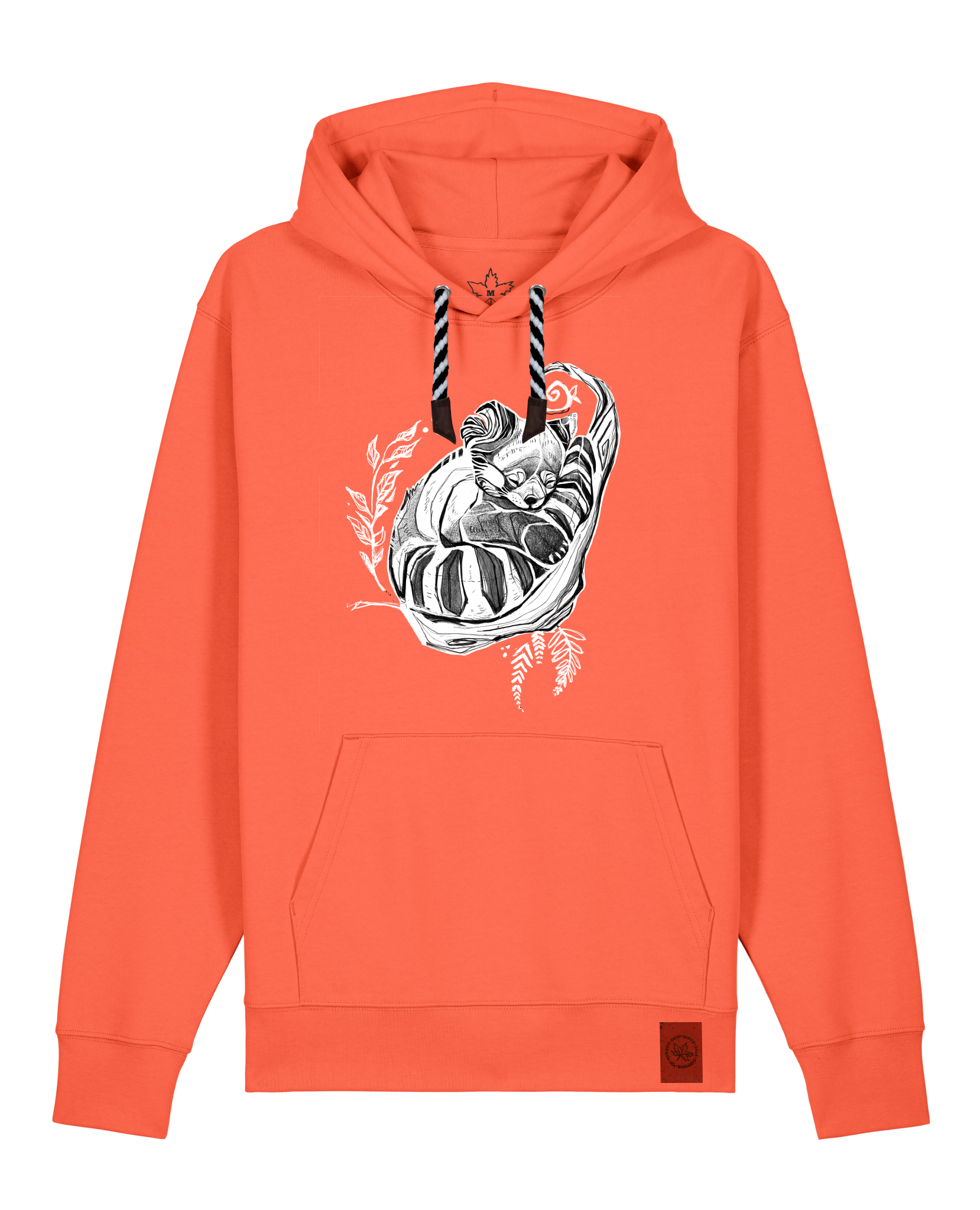 bio-unisex-medium fit-hoodie-waschbärchen-stsu177-mandarine-sw kordel-front