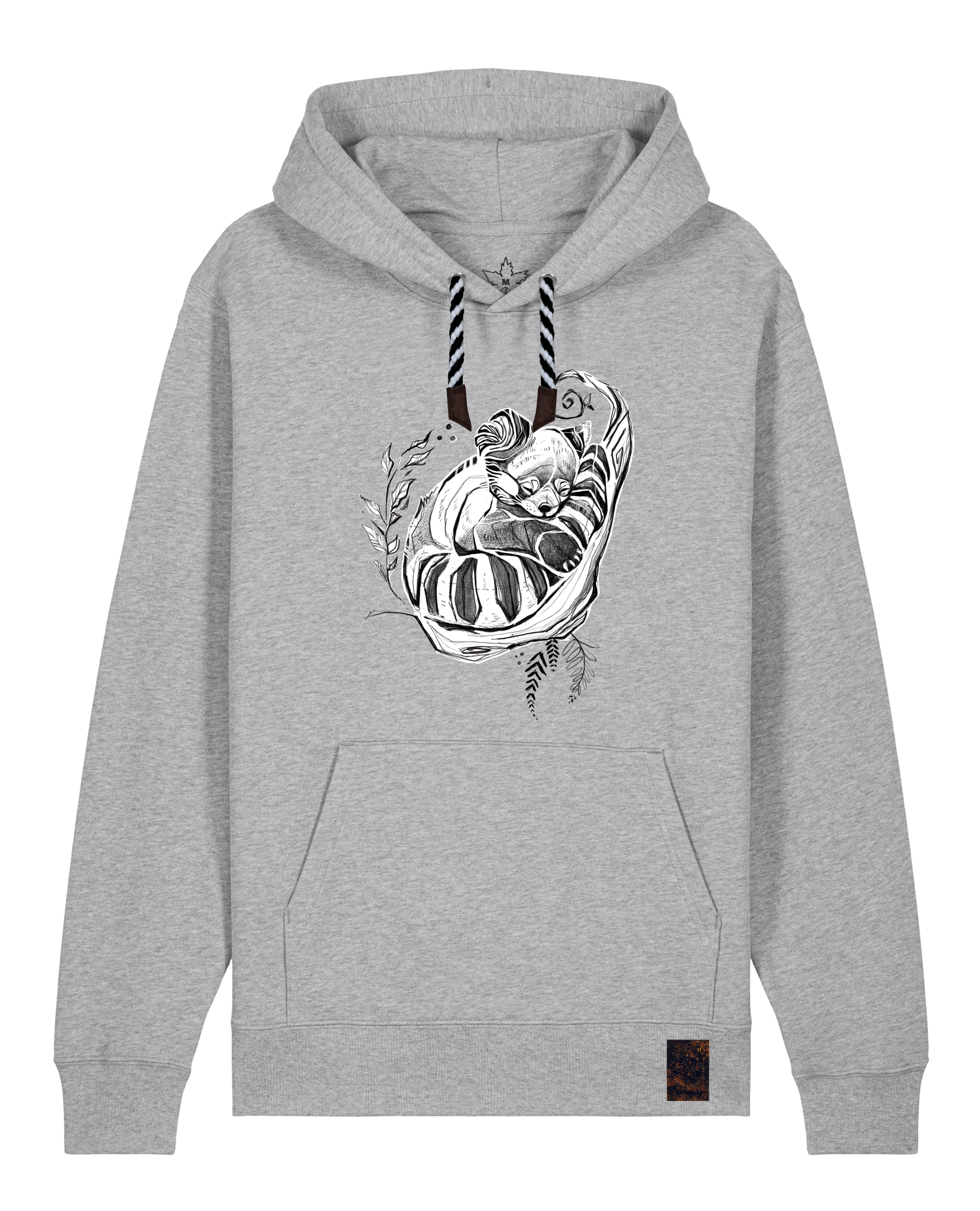 bio-unisex-medium fit-hoodie-waschbärchen-stsu177-mausgrau-sw kordel-front