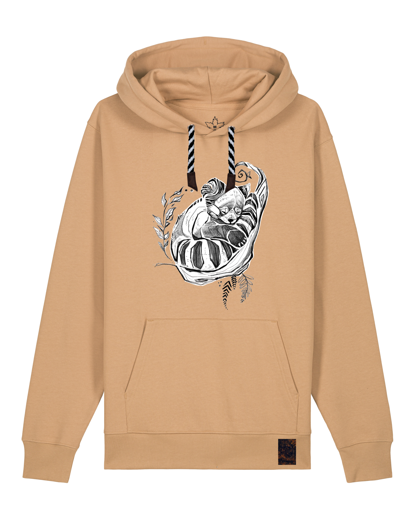 bio-unisex-medium fit-hoodie-waschbärchen-stsu177-meersand-sw kordel-front