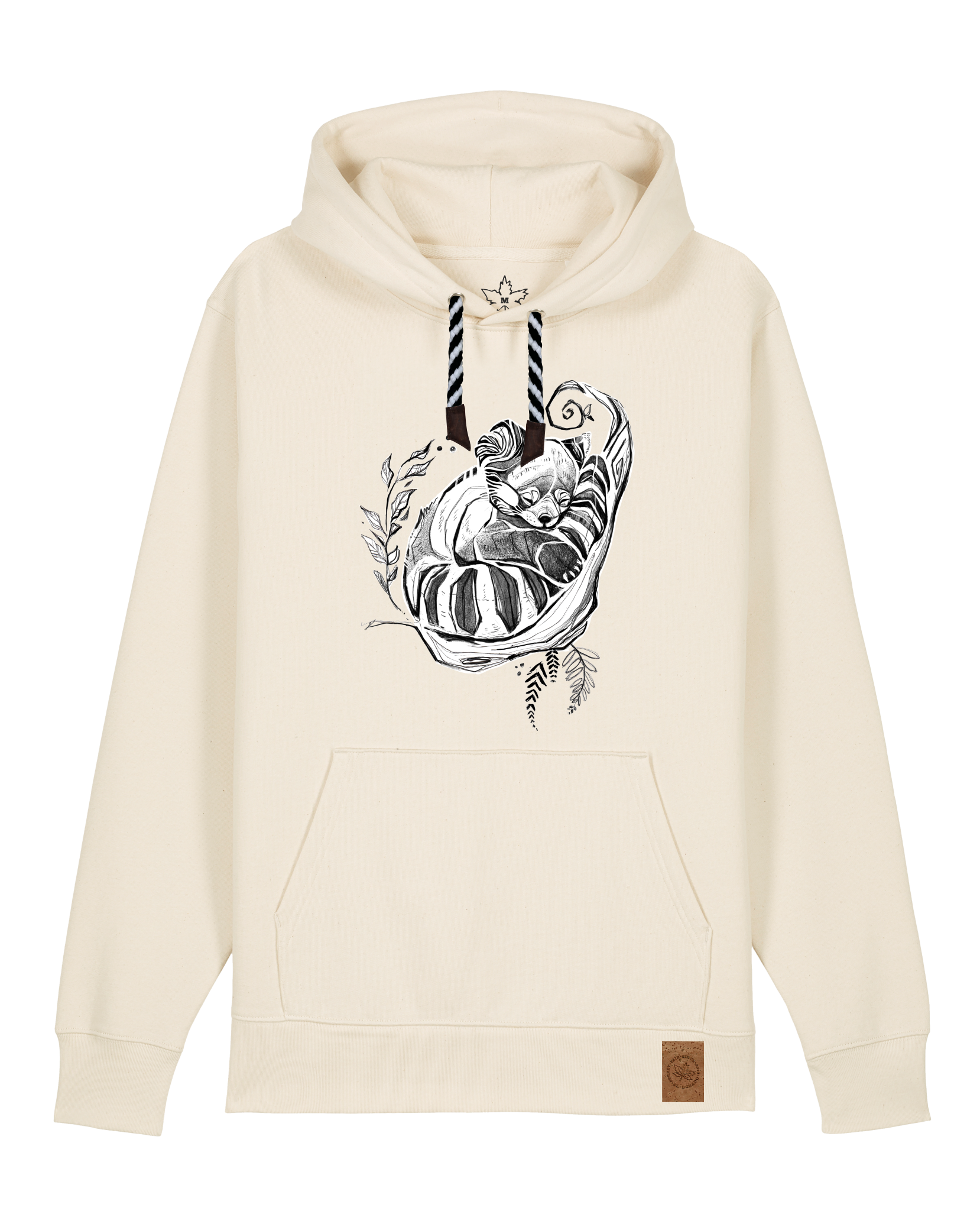 bio-unisex-medium fit-hoodie-waschbärchen-stsu177-natur-sw kordel-front