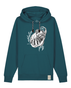 bio-unisex-medium fit-hoodie-waschbärchen-stsu177-nordmanntanne-sw kordel-front