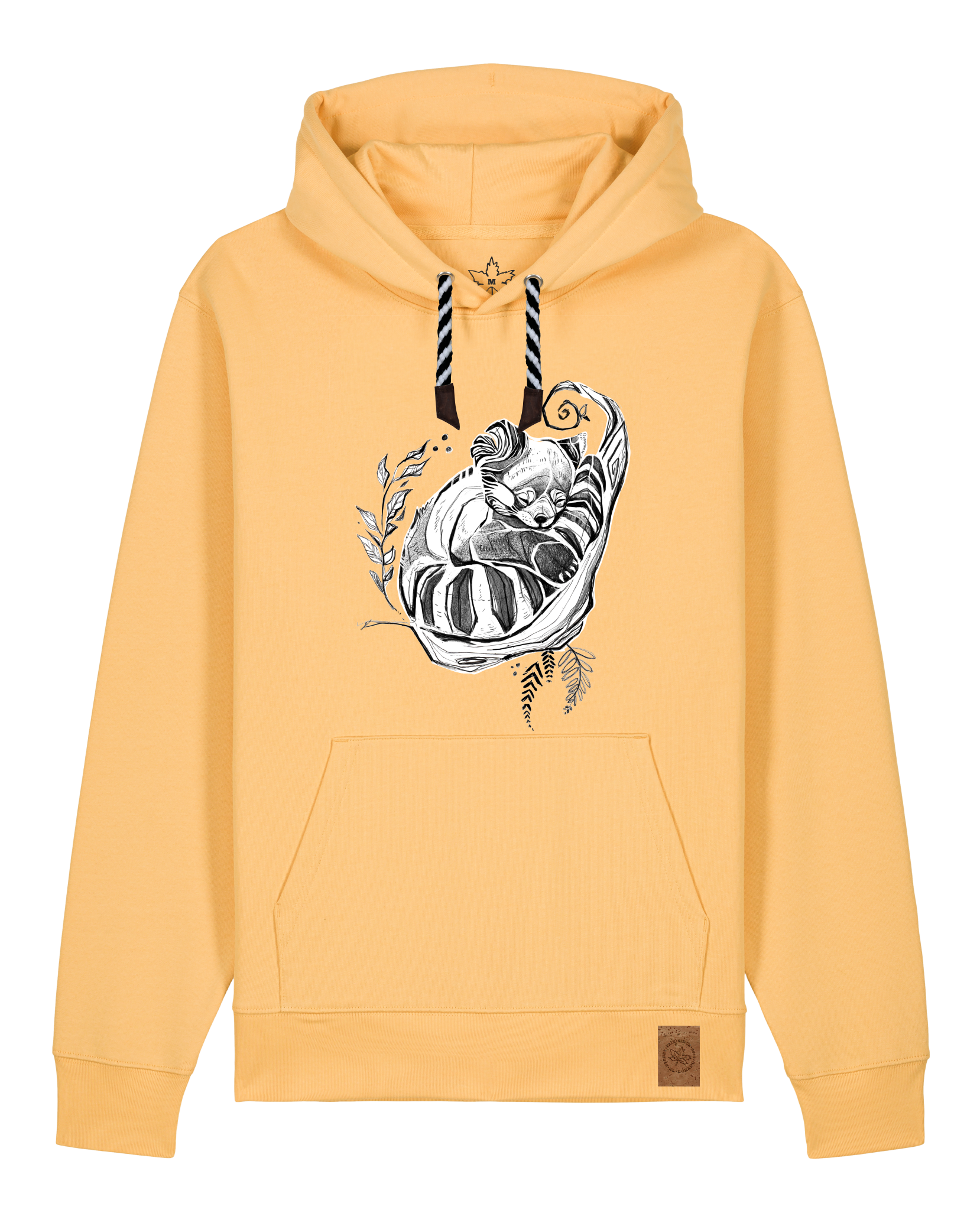 bio-unisex-medium fit-hoodie-waschbärchen-stsu177-senfkorn-sw kordel-front