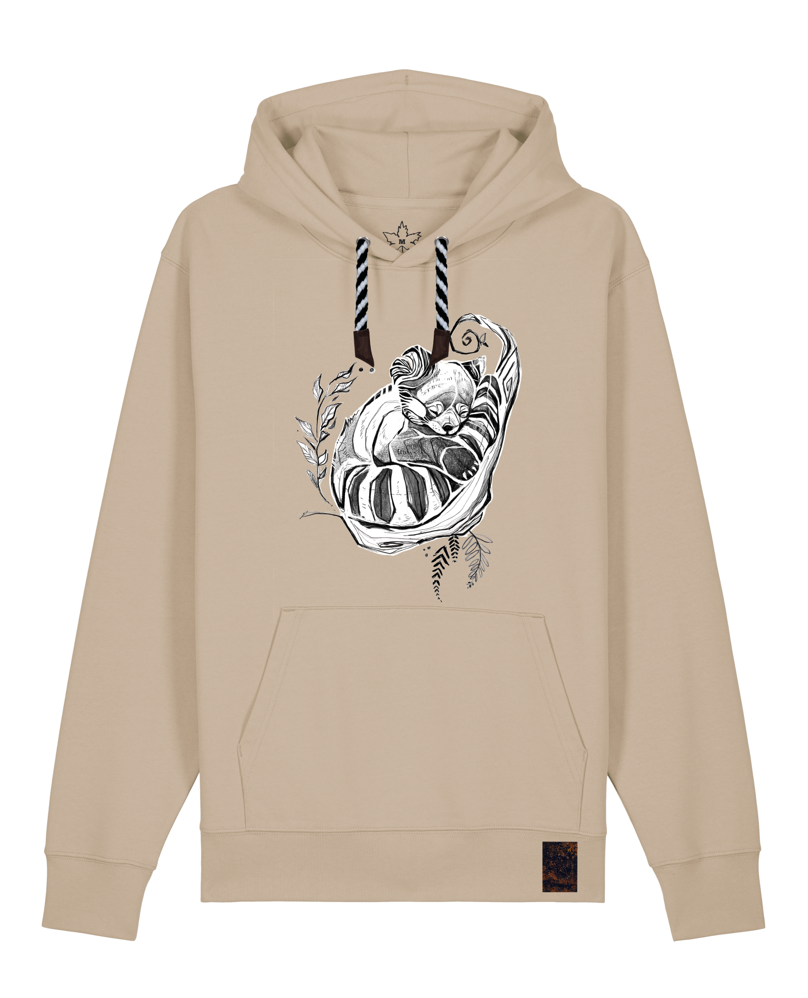 bio-unisex-medium fit-hoodie-waschbärchen-stsu177-treibsand-sw kordel-front