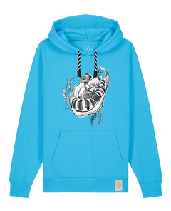 bio-unisex-medium fit-hoodie-waschbärchen-stsu177-wasserblau-sw kordel-front