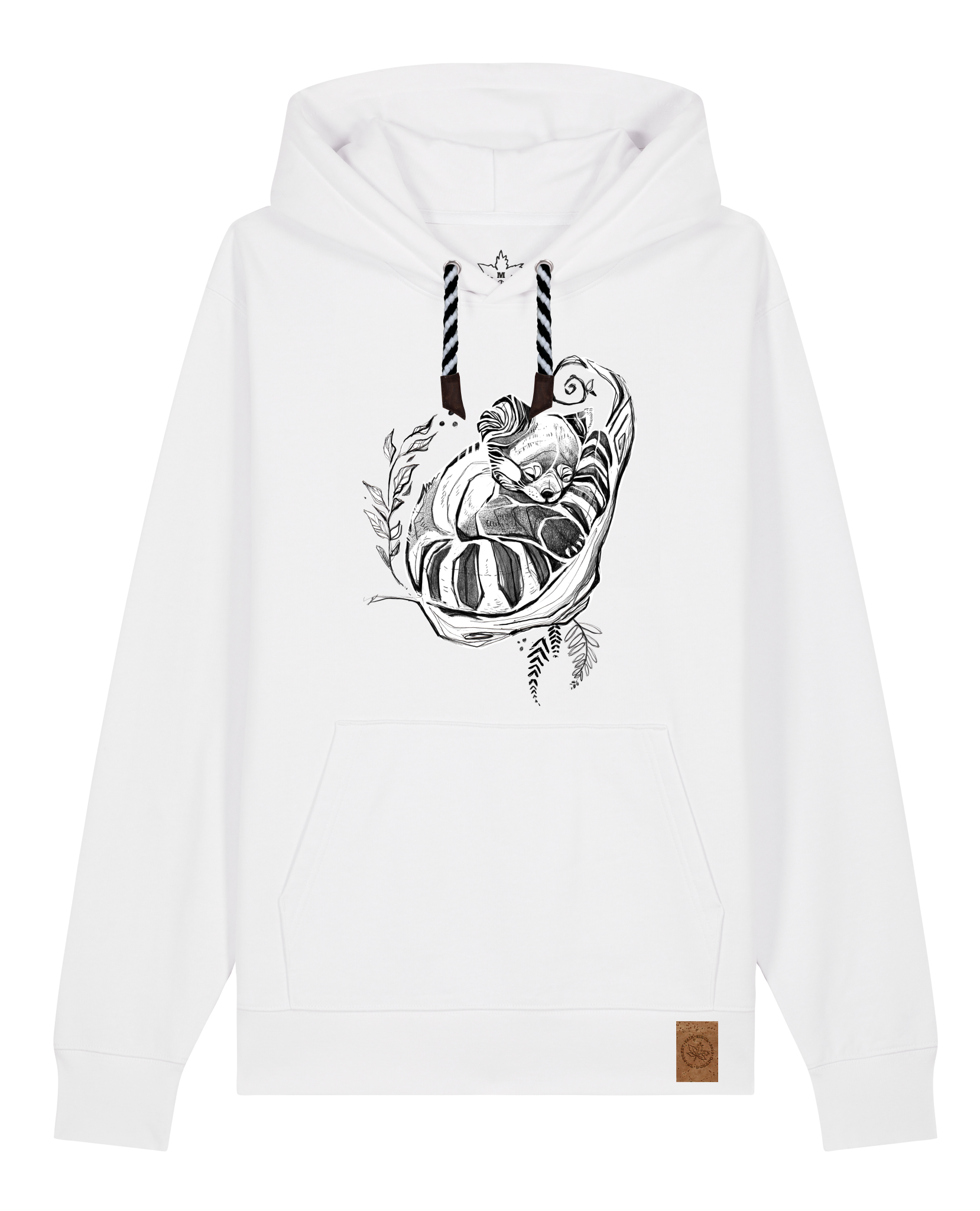 bio-unisex-medium fit-hoodie-waschbärchen-stsu177-weiß-sw kordel-front