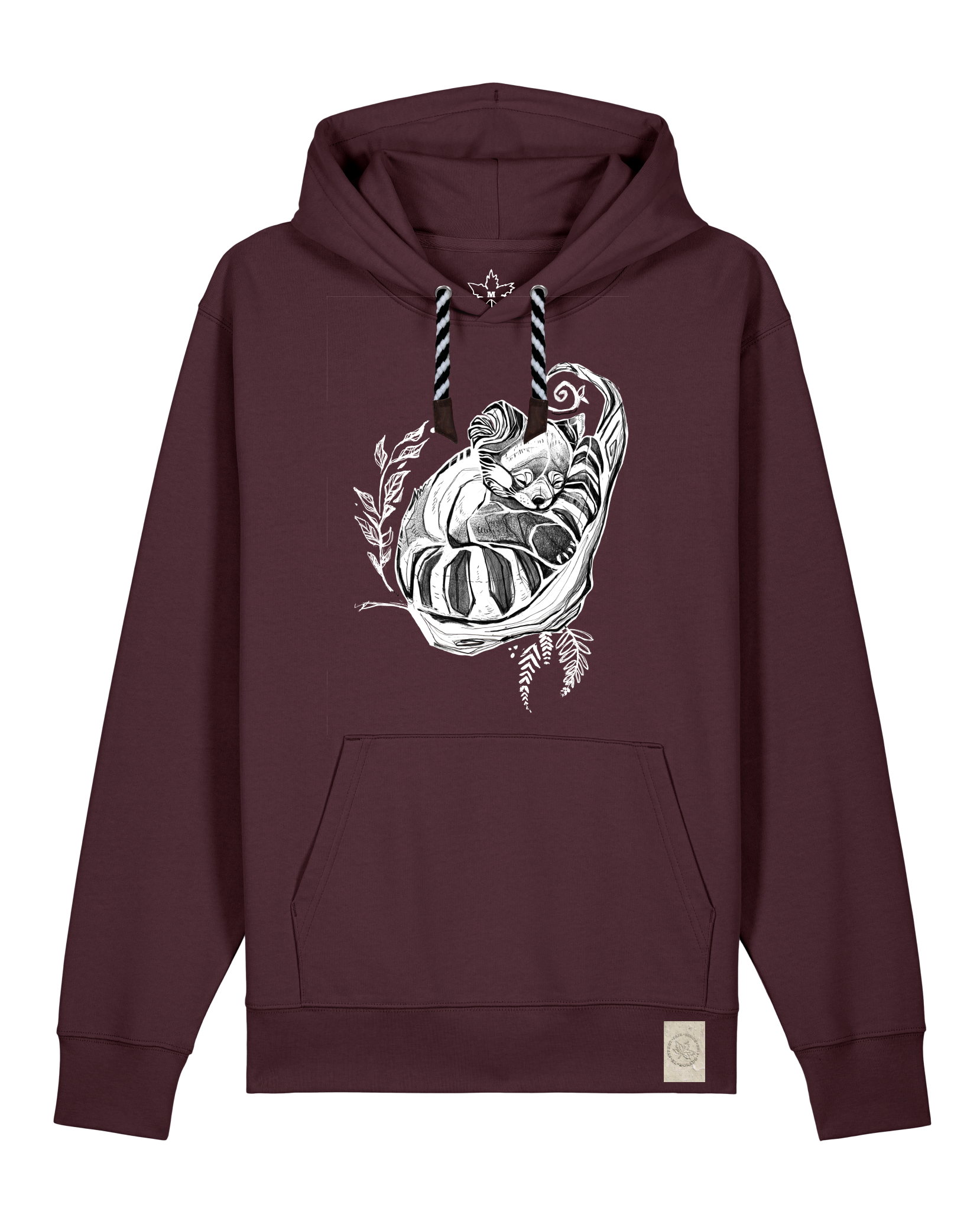 bio-unisex-medium fit-hoodie-waschbärchen-stsu177-zartbitter-sw kordel-front