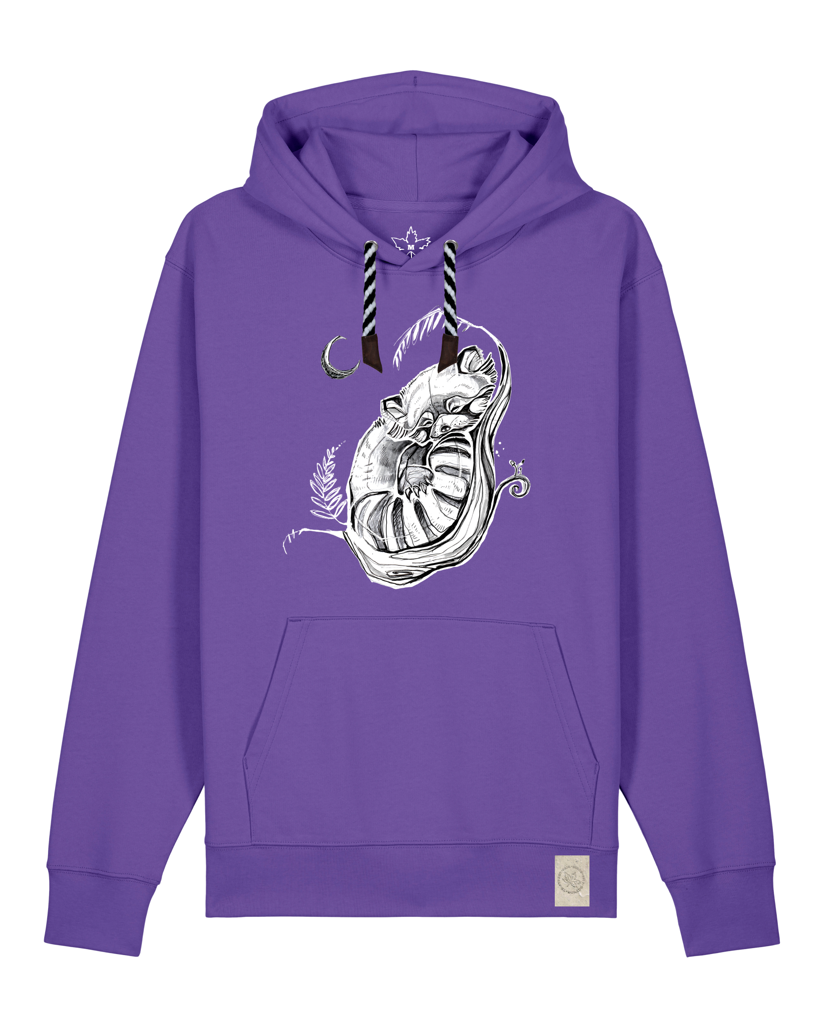 bio-unisex-medium fit-hoodie-waschbärchen 2-stsu177-blaukraut-sw kordel-front