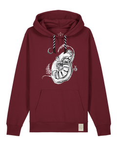 bio-unisex-medium fit-hoodie-waschbärchen 2-stsu177-burgunder rot-sw kordel-front