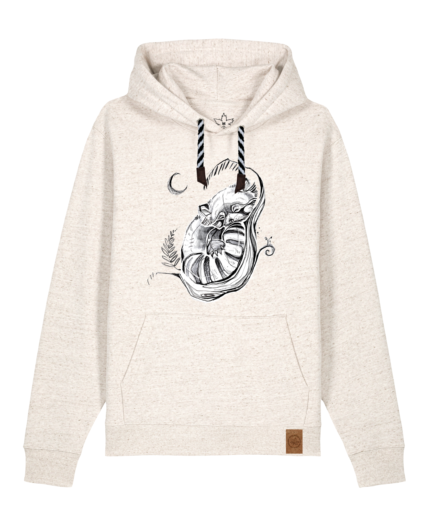 bio-unisex-medium fit-hoodie-waschbärchen 2-stsu177-elbsandstein-sw kordel-front