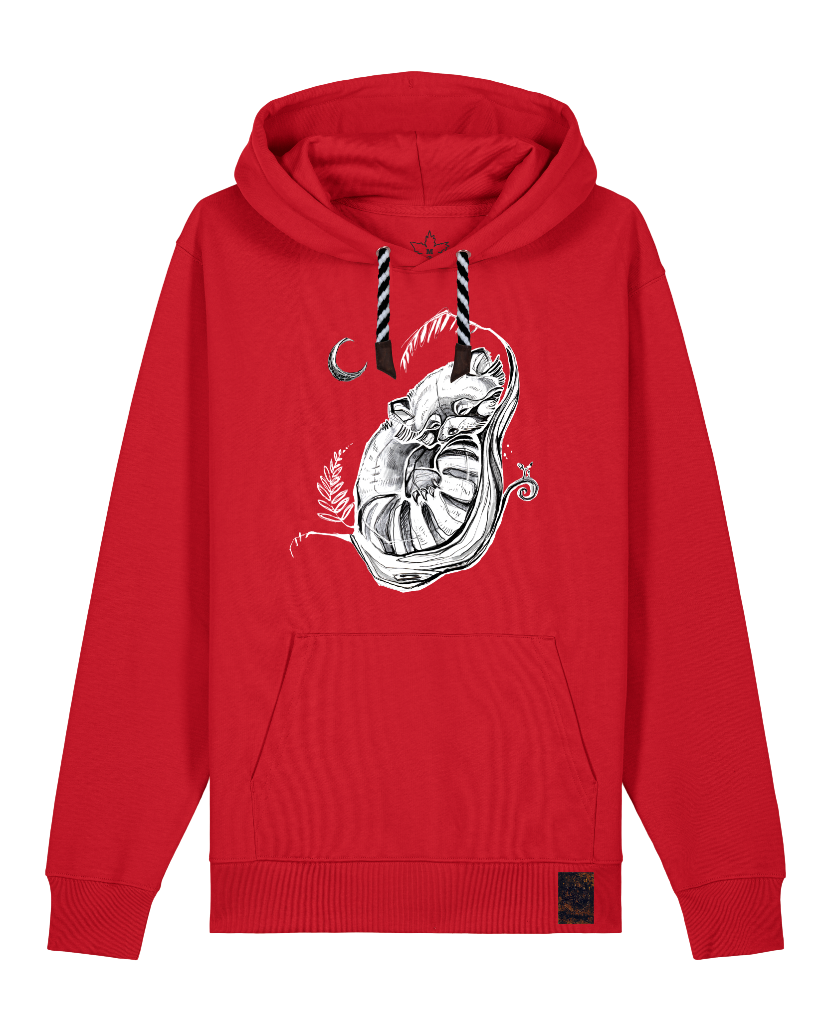 bio-unisex-medium fit-hoodie-waschbärchen 2-stsu177-erdbeere-sw kordel-front