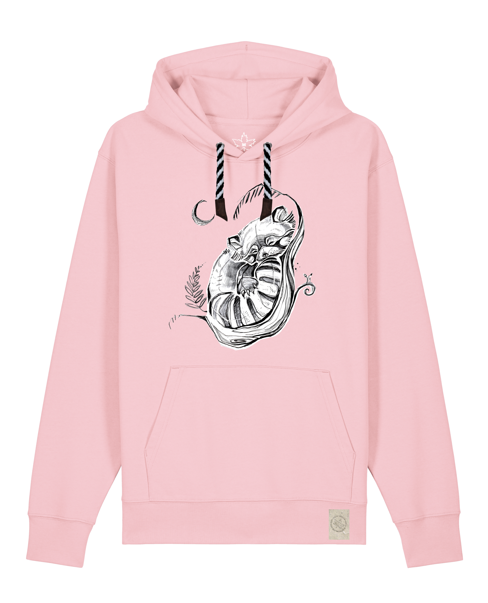 bio-unisex-medium fit-hoodie-waschbärchen 2-stsu177-flamingo-sw kordel-front