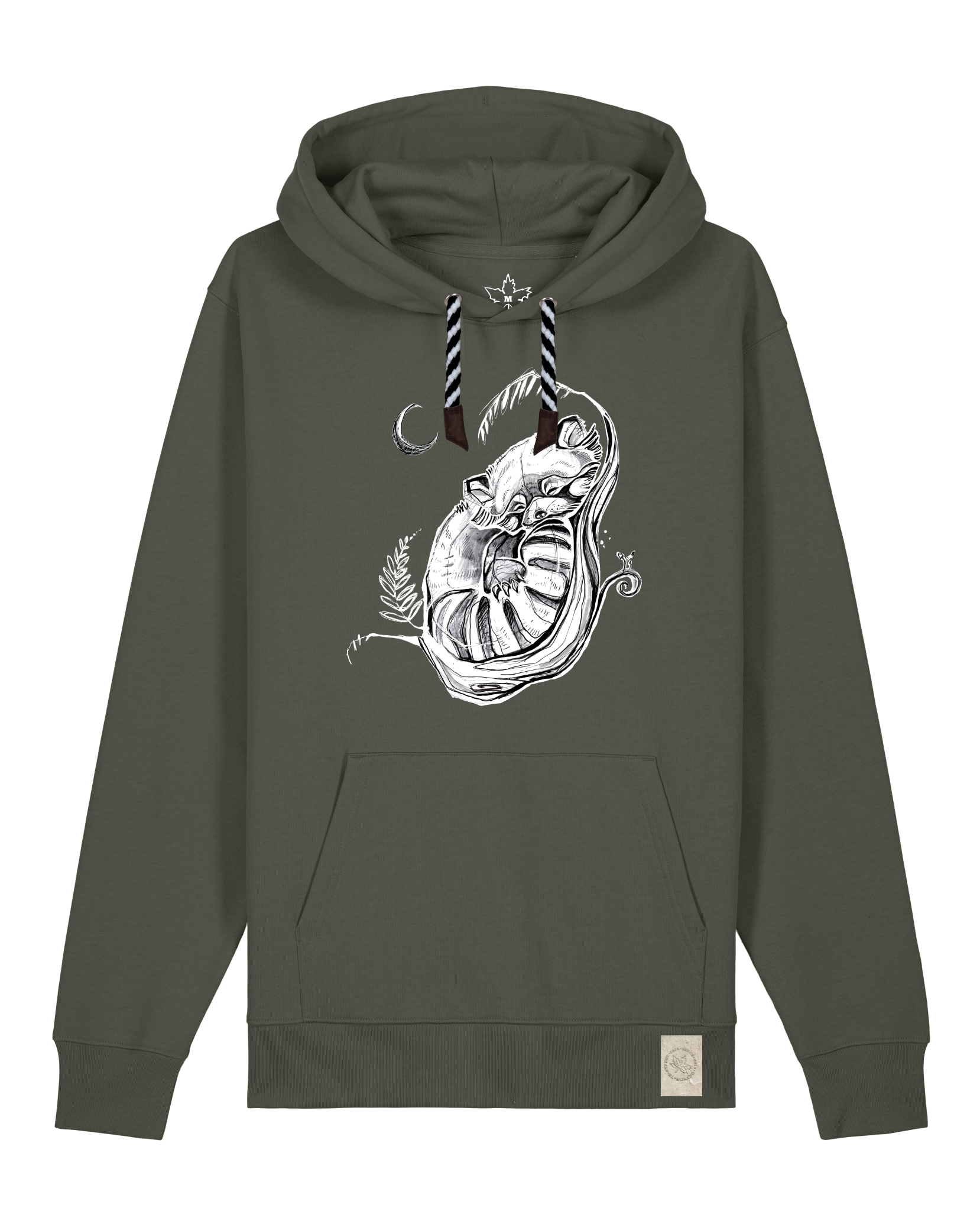 bio-unisex-medium fit-hoodie-waschbärchen 2-stsu177-grunkohl-sw kordel-front