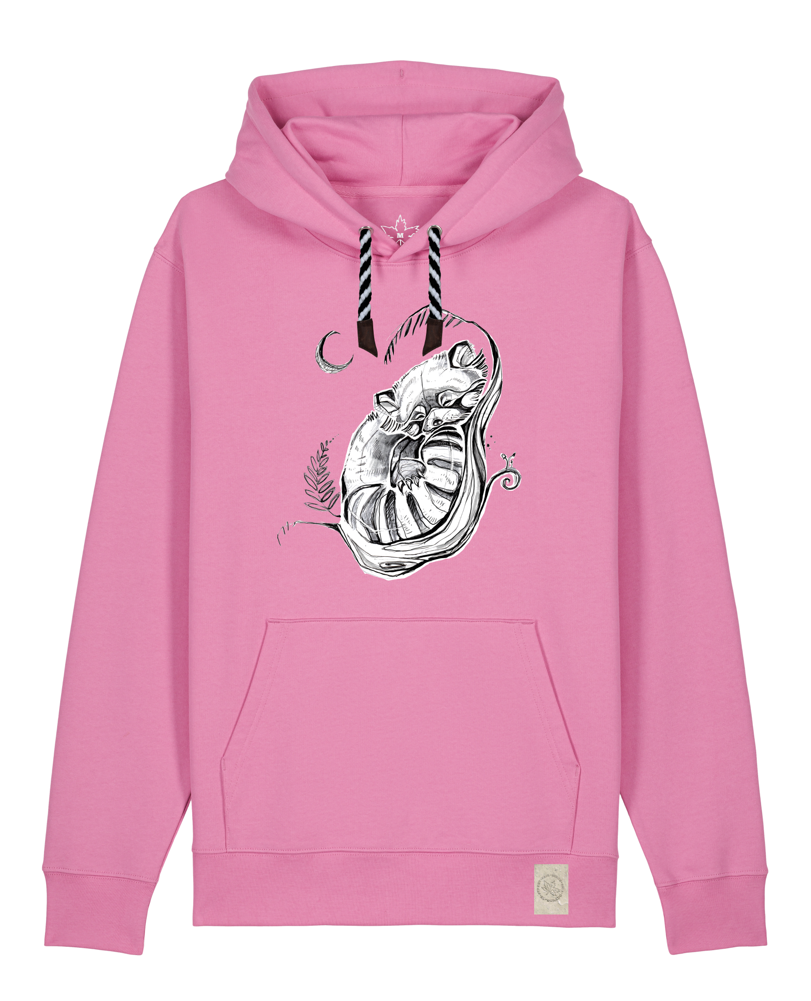bio-unisex-medium fit-hoodie-waschbärchen 2-stsu177-kaugummi-sw kordel-front