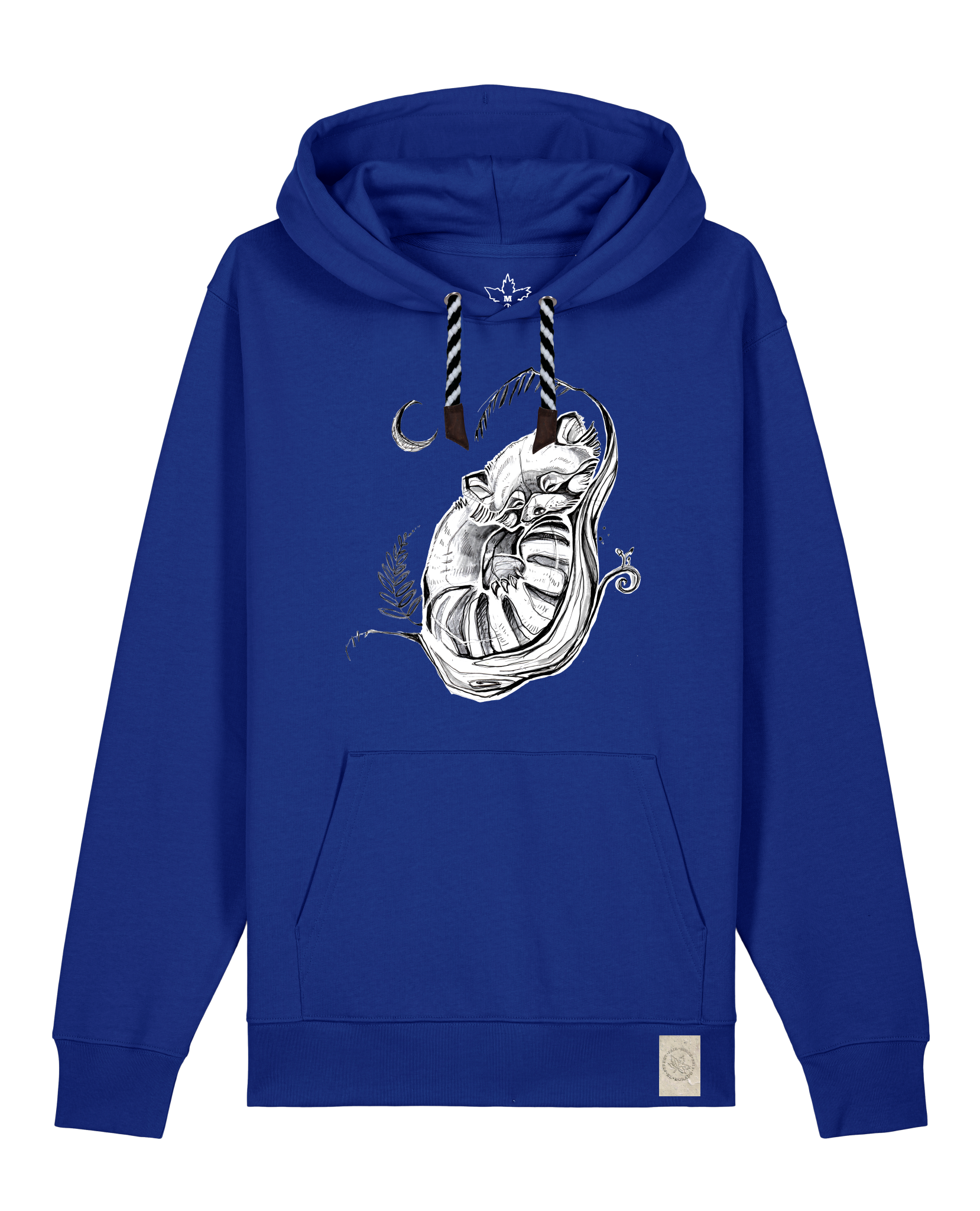 bio-unisex-medium fit-hoodie-waschbärchen 2-stsu177-kornblume-sw kordel-front