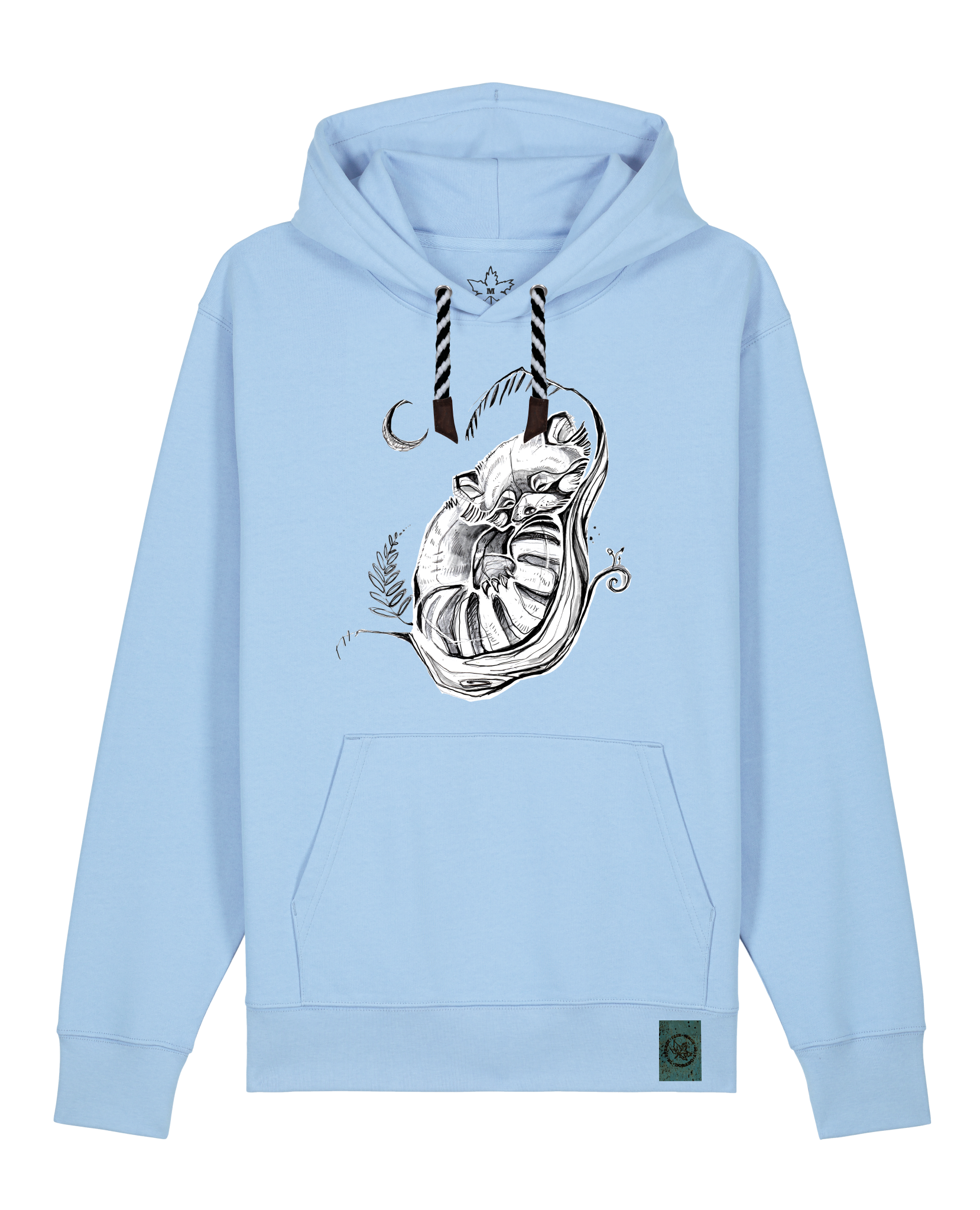 bio-unisex-medium fit-hoodie-waschbärchen 2-stsu177-lagune-sw kordel-front