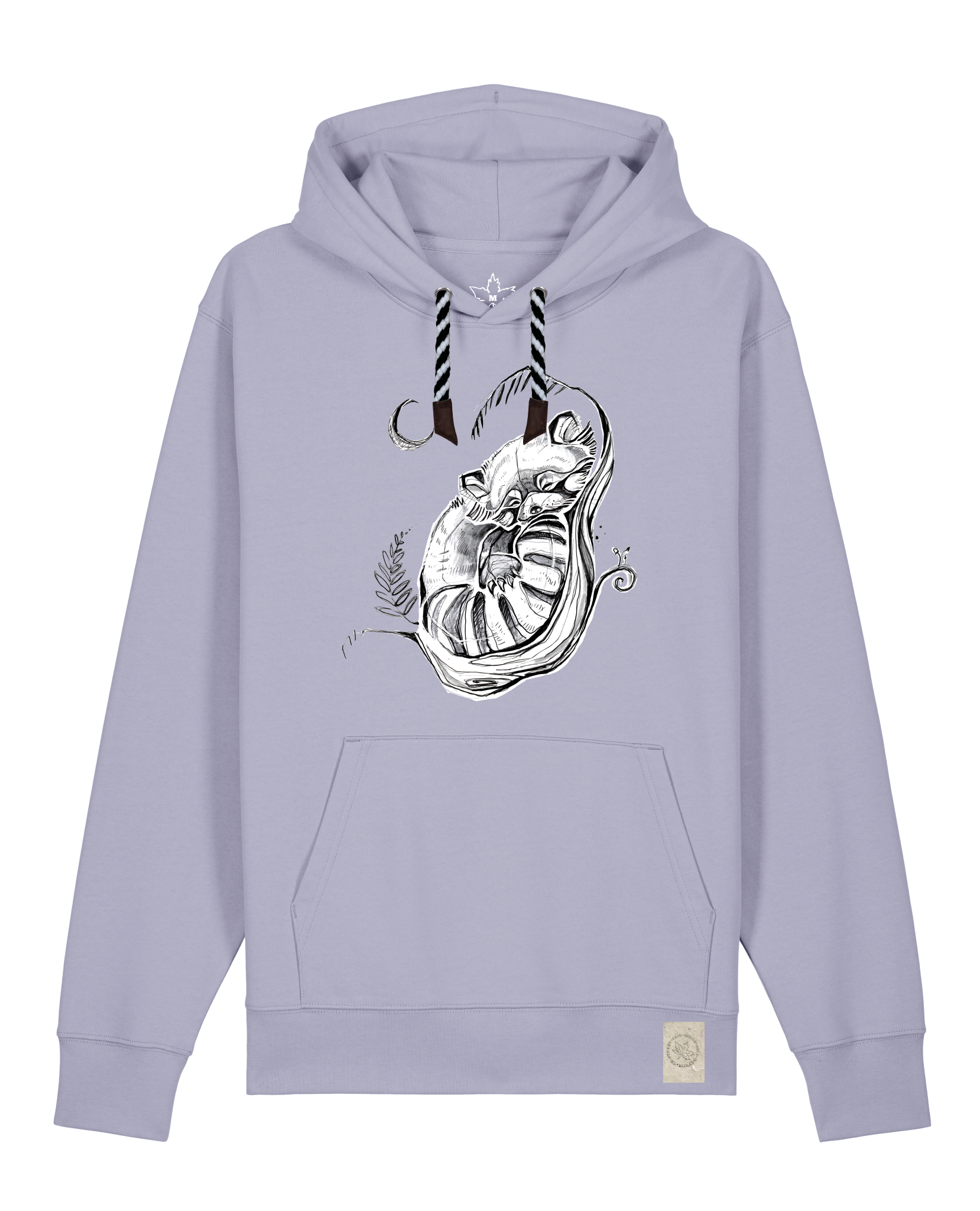bio-unisex-medium fit-hoodie-waschbärchen 2-stsu177-lavender-sw kordel-front
