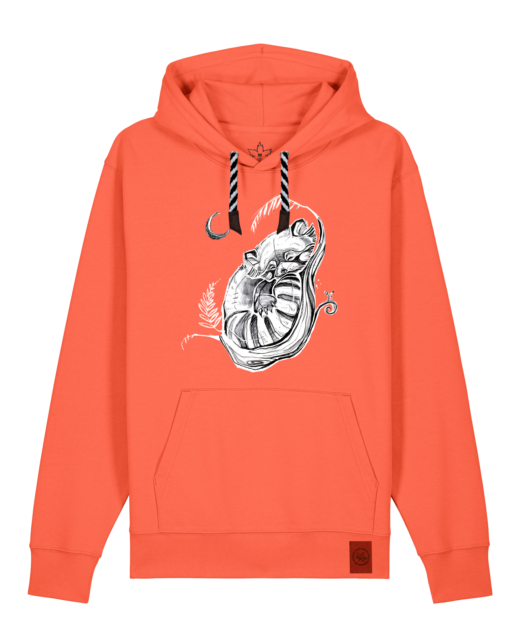 bio-unisex-medium fit-hoodie-waschbärchen 2-stsu177-mandarine-sw kordel-front
