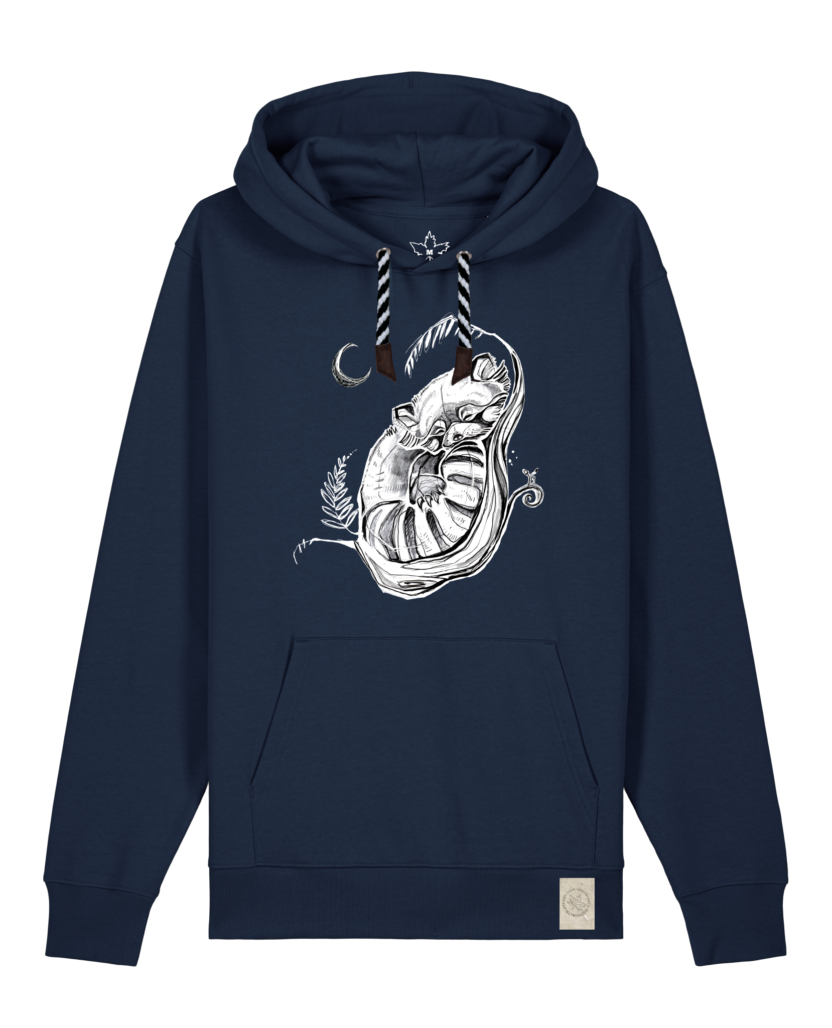 bio-unisex-medium fit-hoodie-waschbärchen 2-stsu177-marine-sw kordel-front