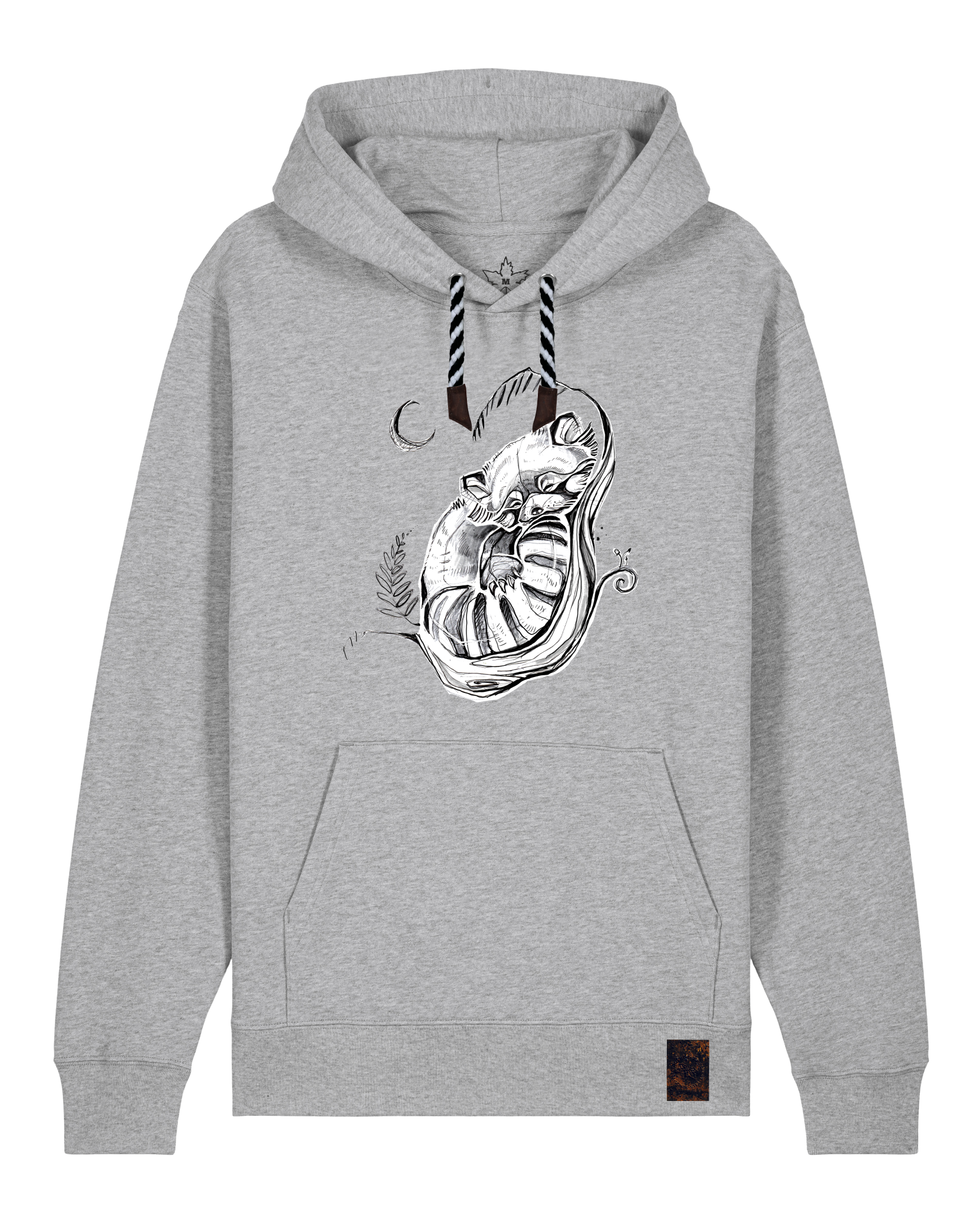 bio-unisex-medium fit-hoodie-waschbärchen 2-stsu177-mausgrau-sw kordel-front