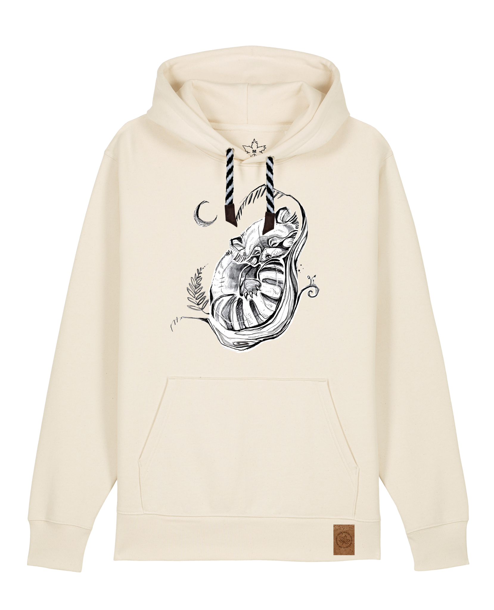 bio-unisex-medium fit-hoodie-waschbärchen 2-stsu177-natur-sw kordel-front