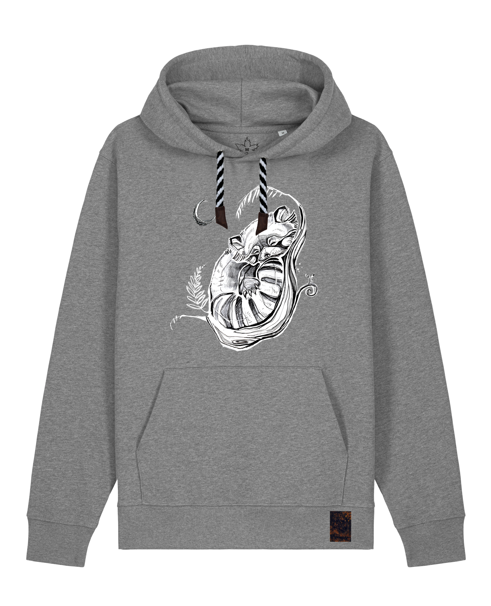 bio-unisex-medium fit-hoodie-waschbärchen 2-stsu177-opossum-sw kordel-front