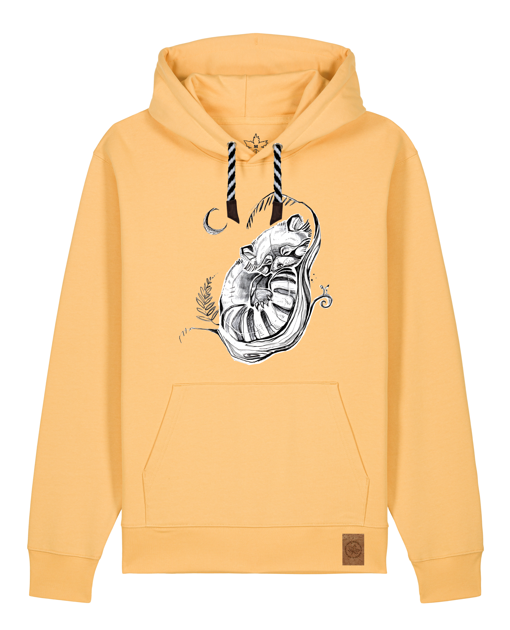 bio-unisex-medium fit-hoodie-waschbärchen 2-stsu177-senfkorn-sw kordel-front