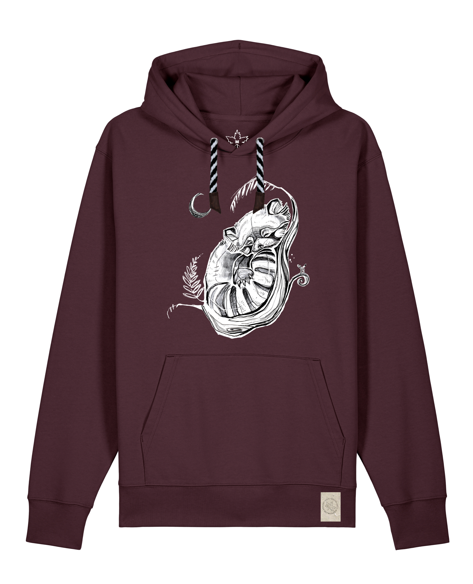 bio-unisex-medium fit-hoodie-waschbärchen 2-stsu177-zartbitter-sw kordel-front
