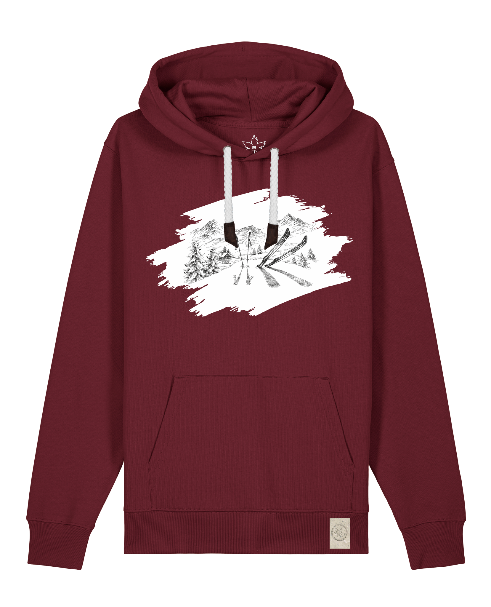 bio-unisex-medium fit-hoodie-winterland-stsu177-burgunder rot-weiße kordel-front
