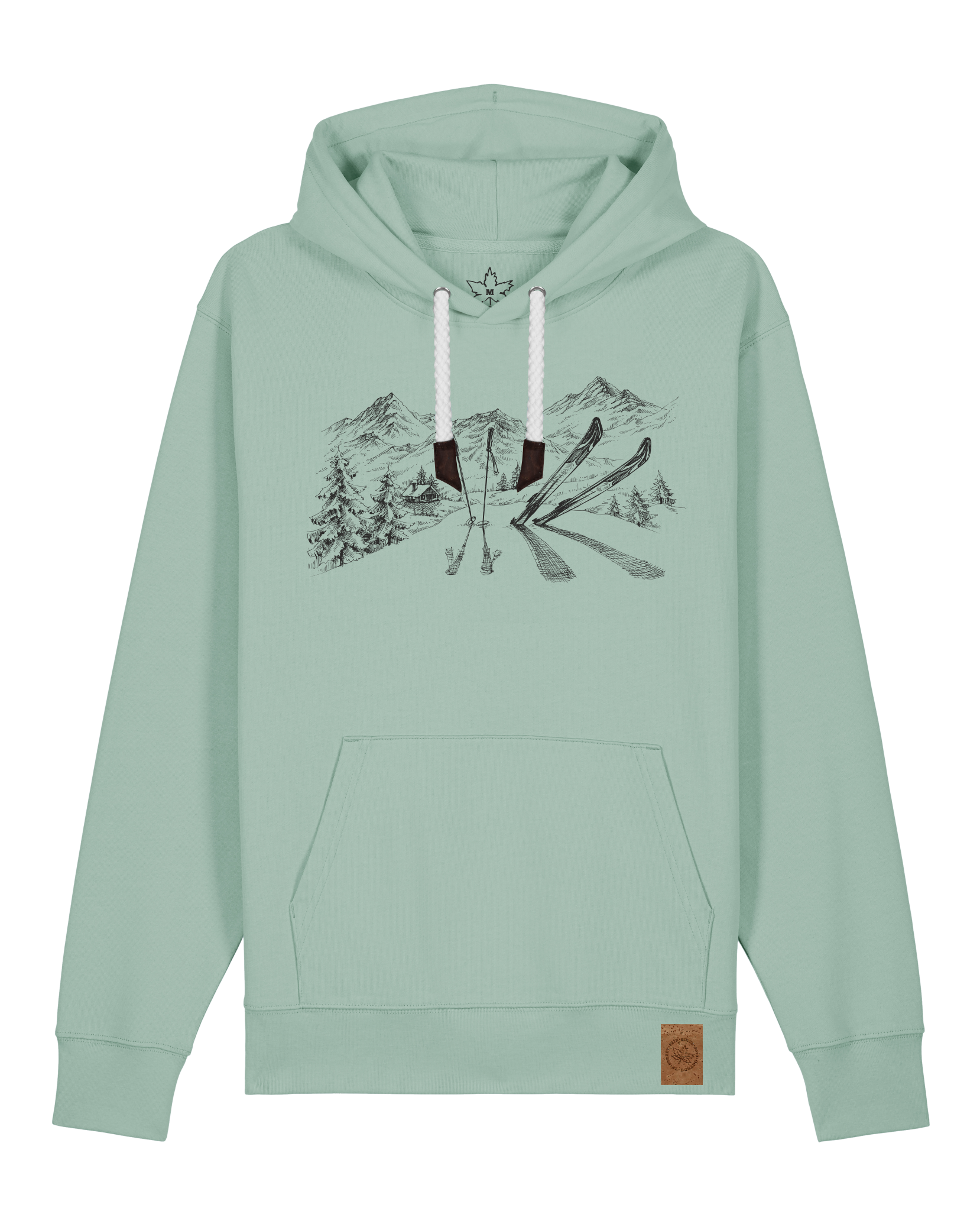 bio-unisex-medium fit-hoodie-winterland-stsu177-eukalyptus-weiße kordel-front