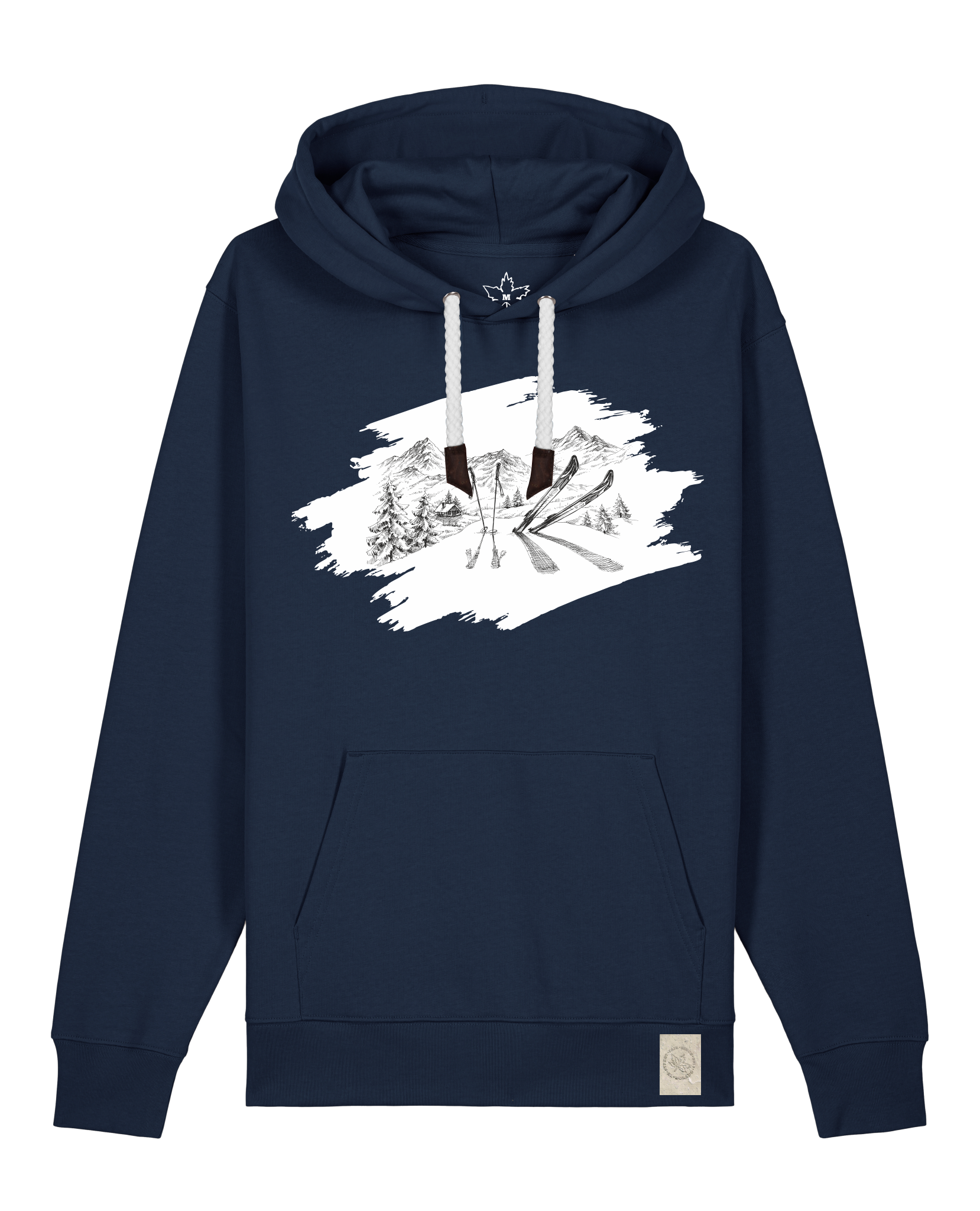 bio-unisex-medium fit-hoodie-winterland-stsu177-marine-weiße kordel-front