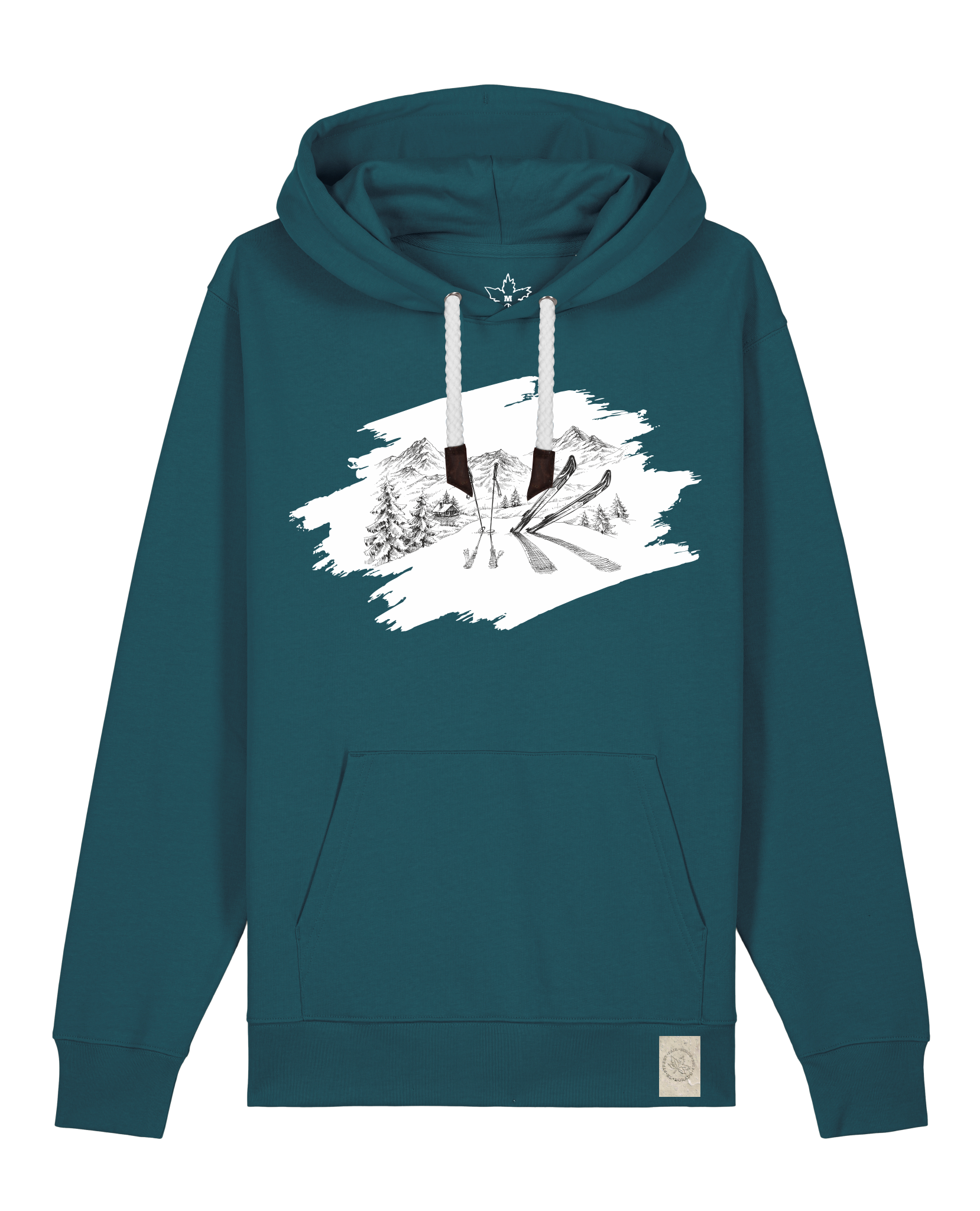 bio-unisex-medium fit-hoodie-winterland-stsu177-nordmanntanne-weiße kordel-front