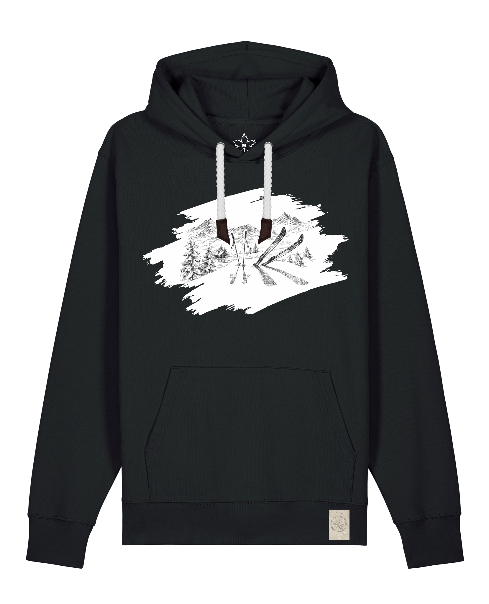 bio-unisex-medium fit-hoodie-winterland-stsu177-schwarz-weiße kordel-front