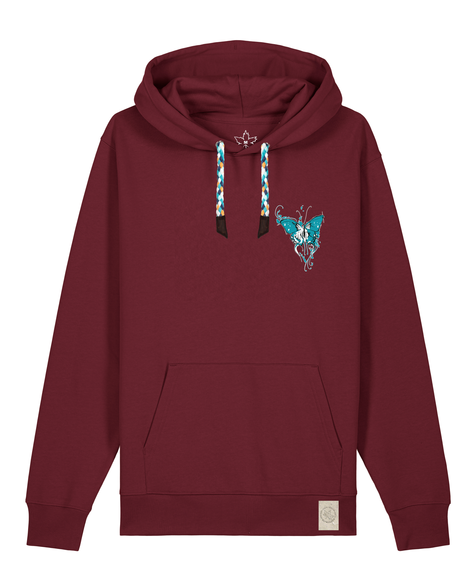 bio-unisex-medium fit-hoodie-witchout words (backprint)-stsu177-burgunder rot-blaue kordel-front