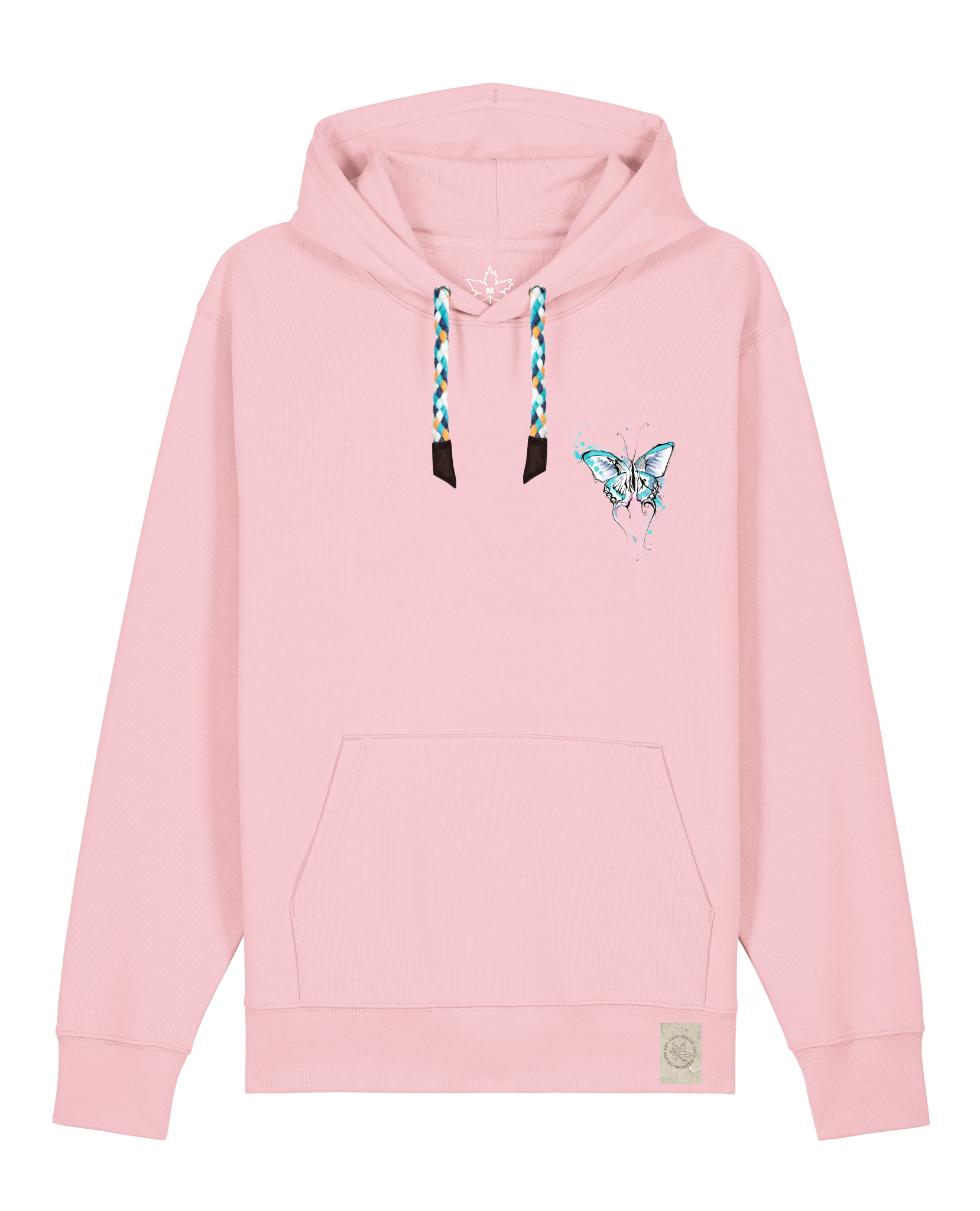 bio-unisex-medium fit-hoodie-witchout words (backprint)-stsu177-flamingo-blaue kordel-front