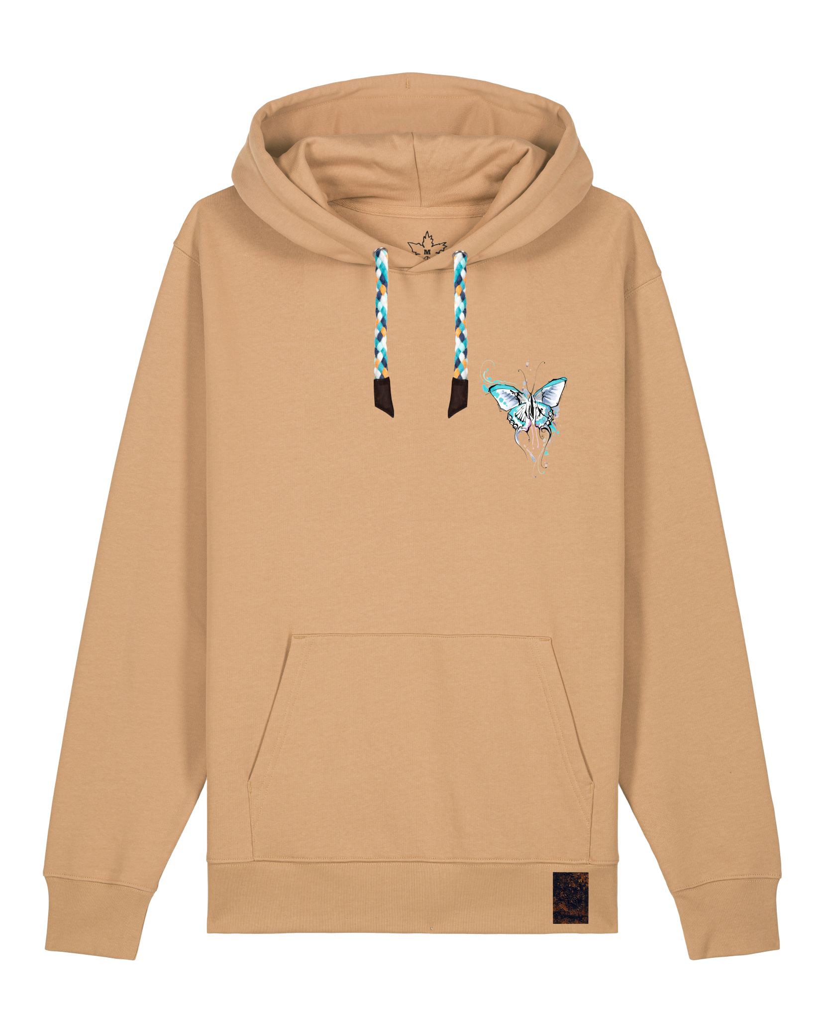 bio-unisex-medium fit-hoodie-witchout words (backprint)-stsu177-meersand-blaue kordel-front